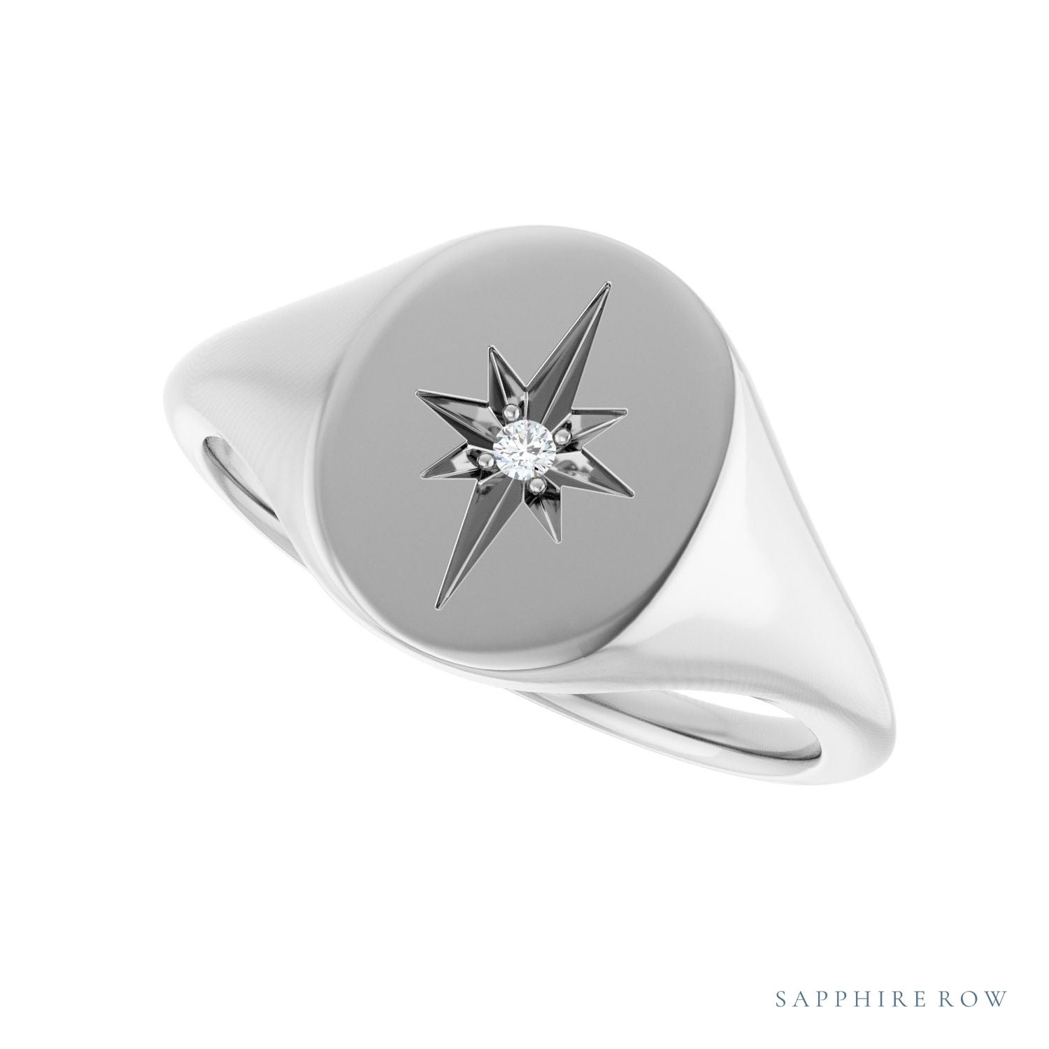 Sapphire Row Natural Diamond Starburst Signet Ring - 14K White Gold (view 5)
