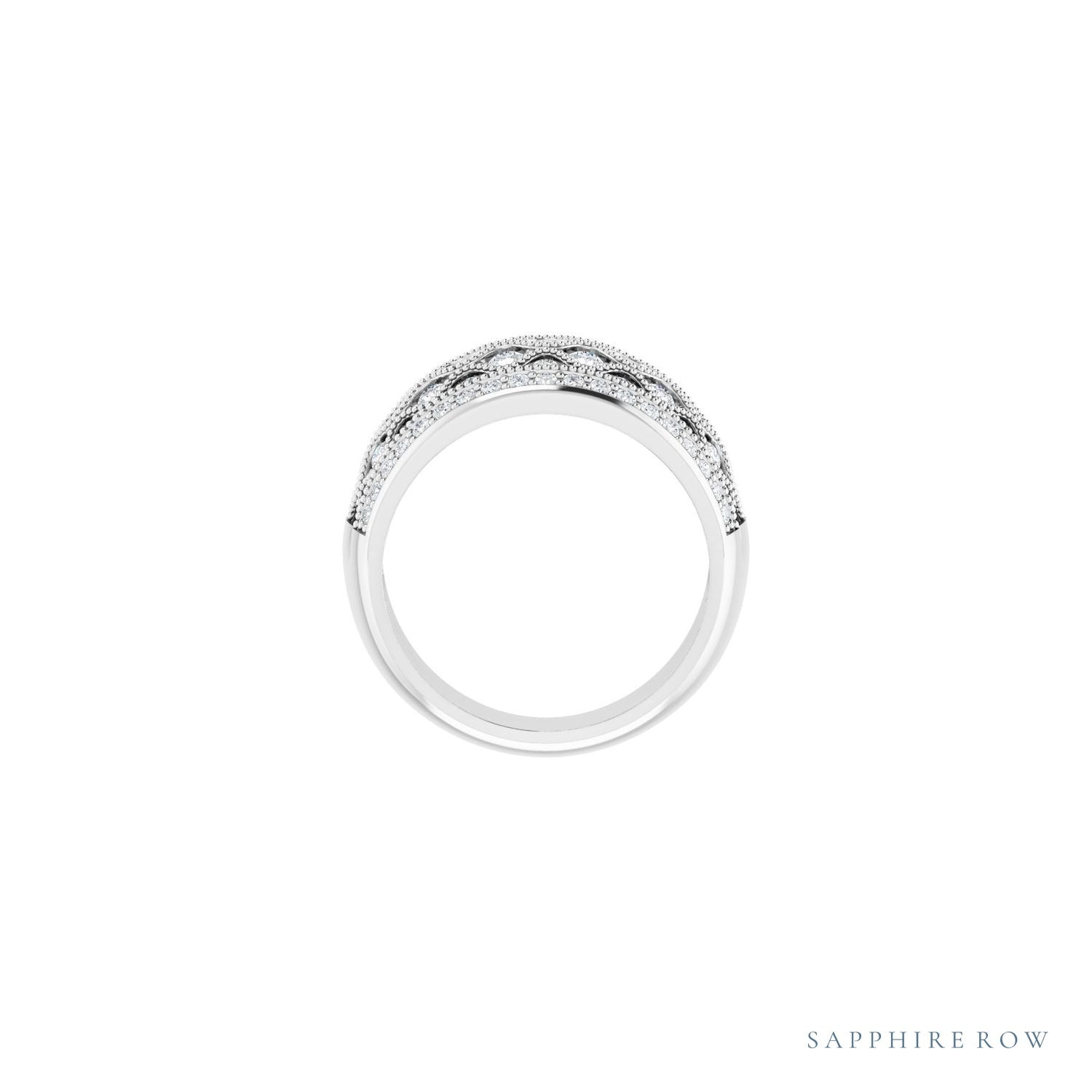 Sapphire Row Natural Diamond Intricate Dome Ring - 14K White Gold (view 2)