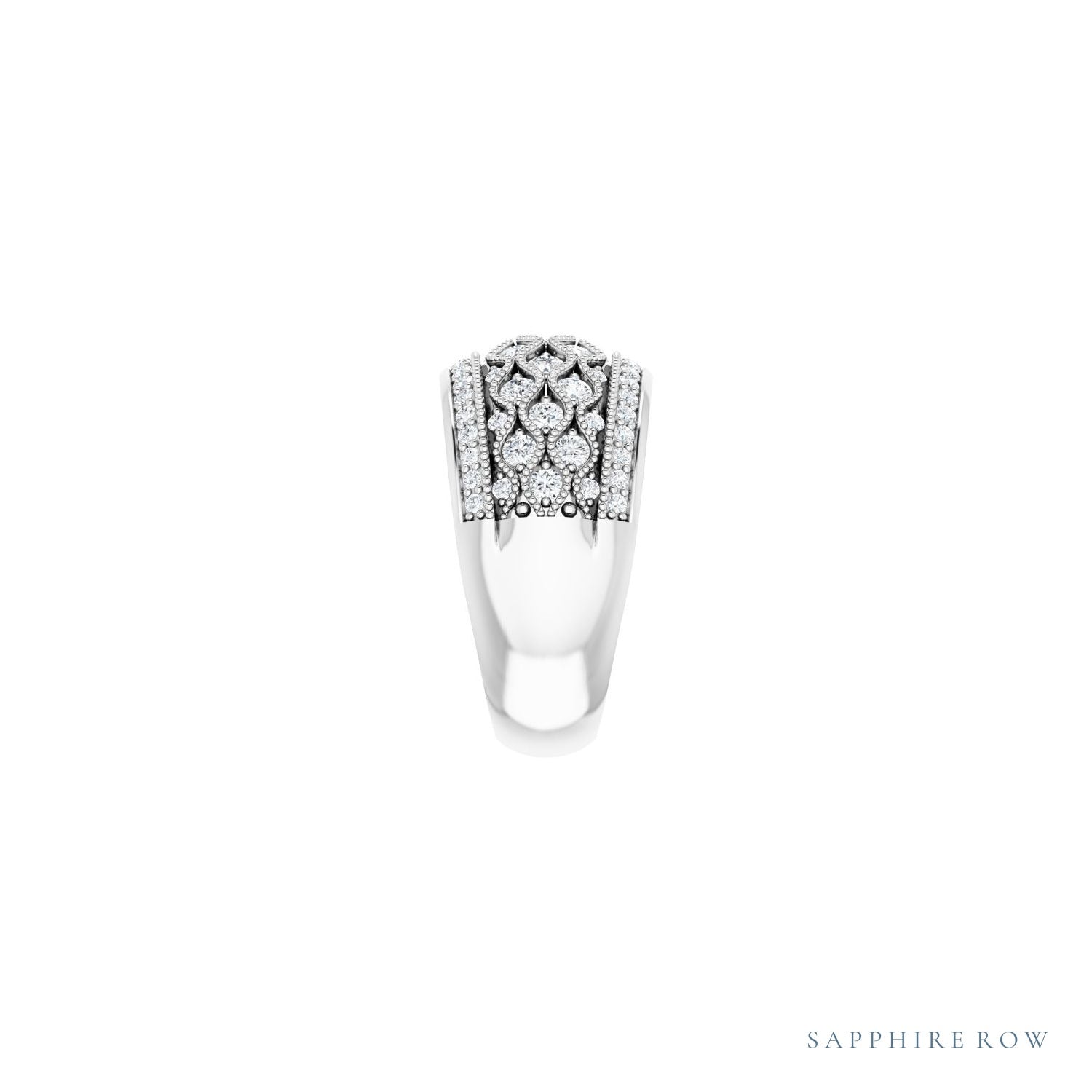 Sapphire Row Natural Diamond Intricate Dome Ring - 14K White Gold (view 7)