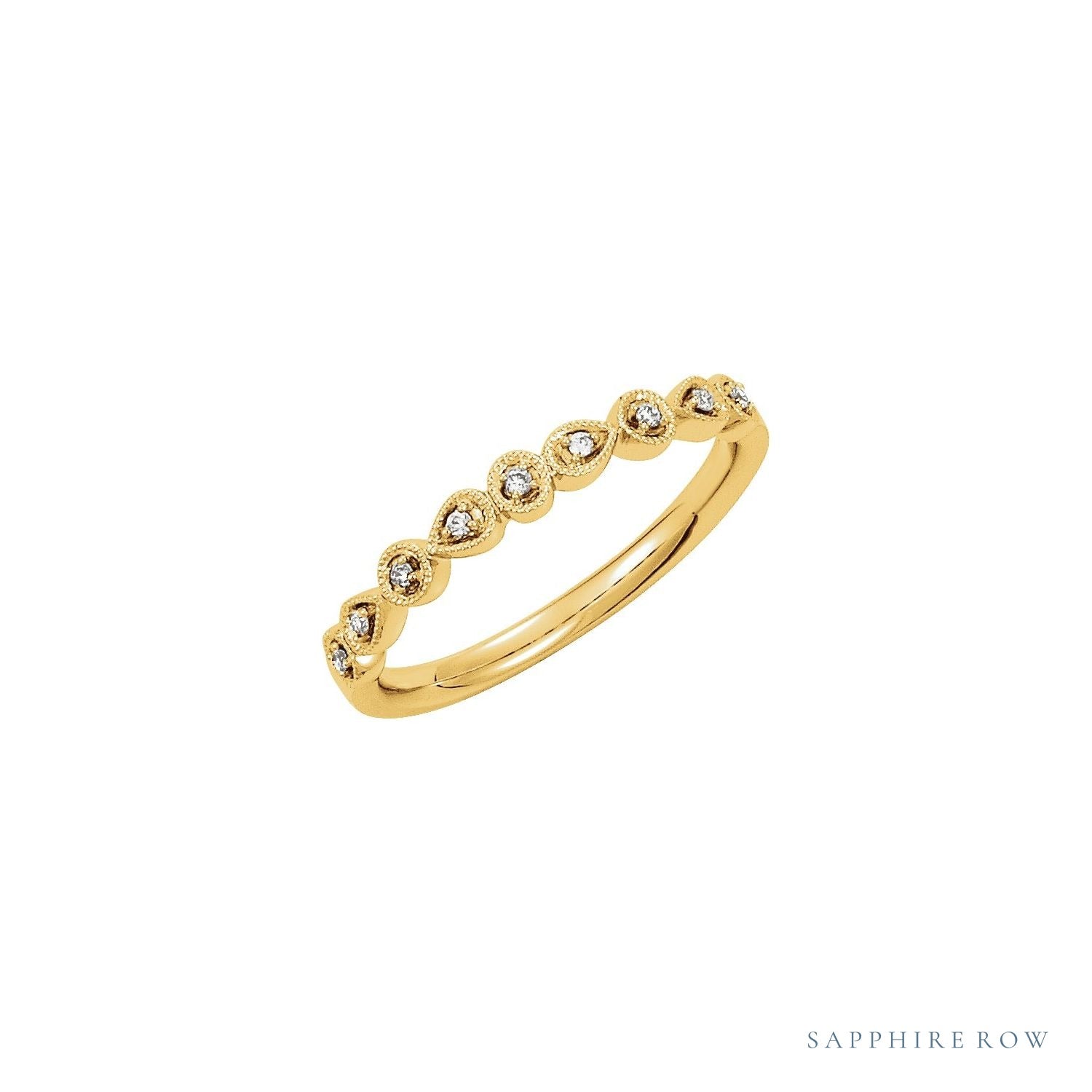 Sapphire Row Natural Diamond Vintage Bezel Stackable Ring - 14K Yellow Gold