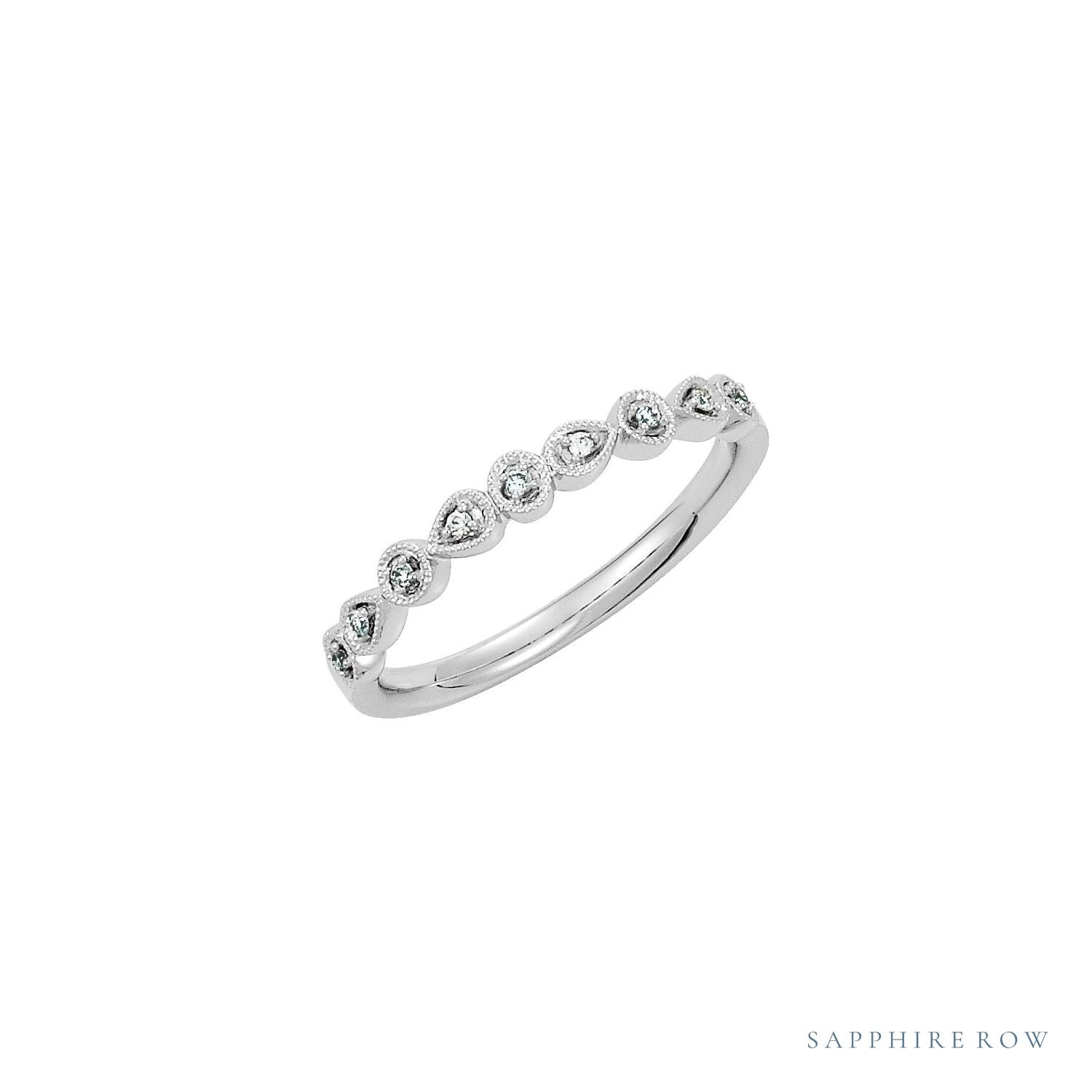 Sapphire Row Natural Diamond Vintage Bezel Stackable Ring - 14K White Gold
