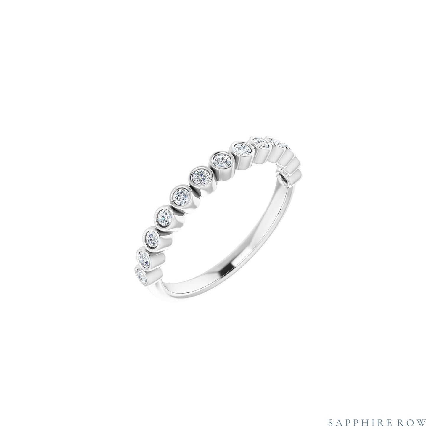 Sapphire Row Natural Diamond Bezel Row Ring - 14K White Gold