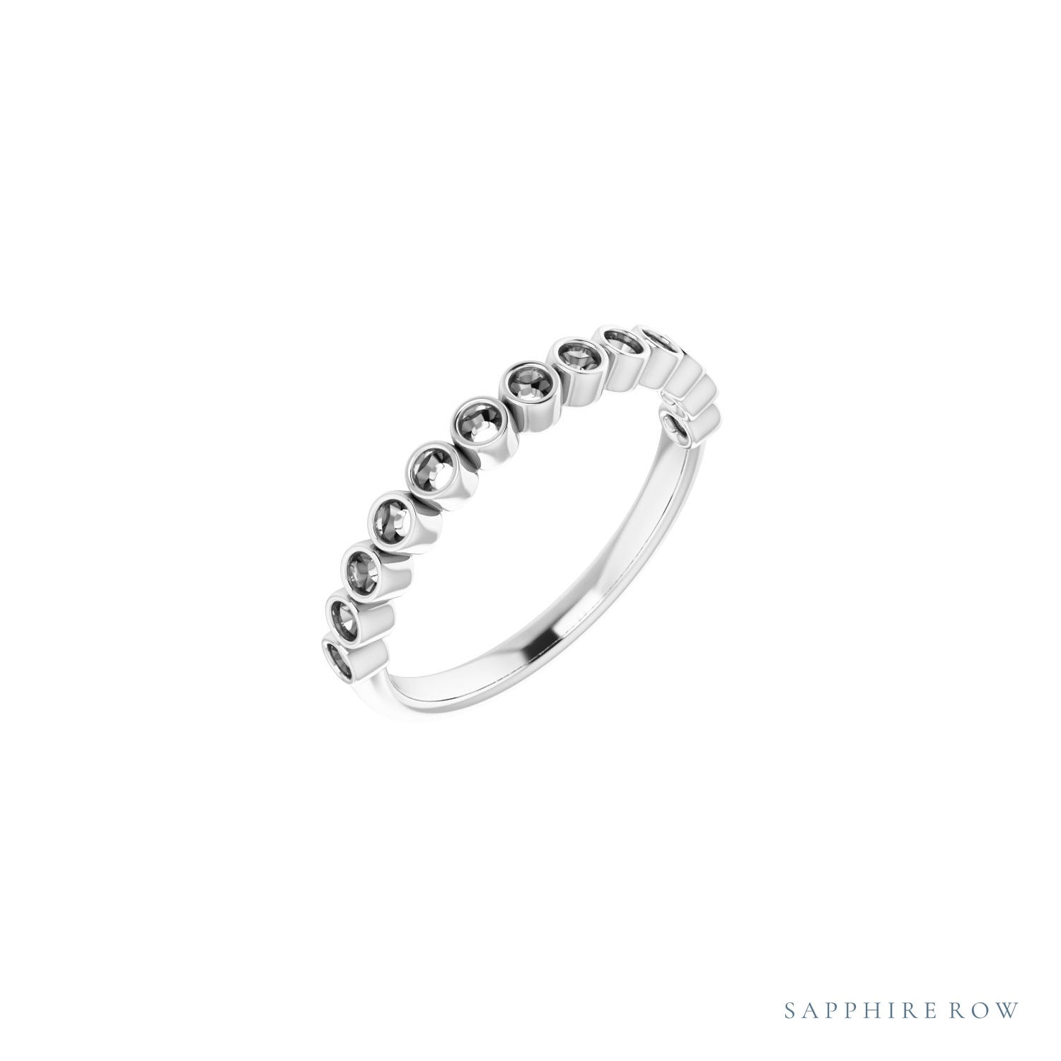 Sapphire Row Natural Diamond Bezel Row Ring - 14K White Gold (view 6)