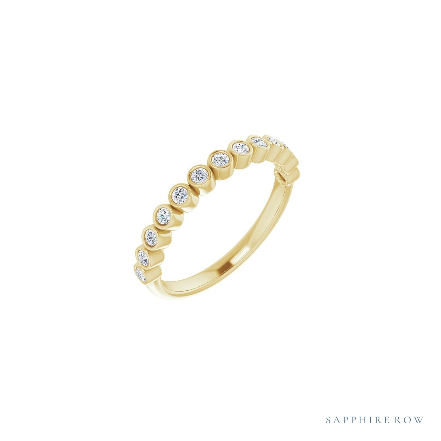 Sapphire Row Natural Diamond Bezel Row Ring - 14K Yellow Gold