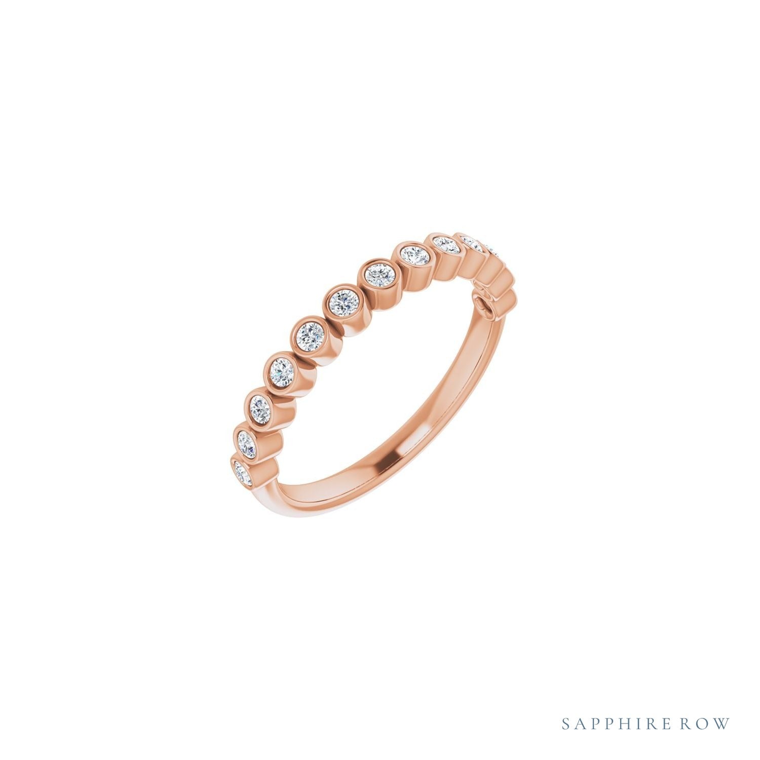 Sapphire Row Natural Diamond Bezel Row Ring - 14K Rose Gold