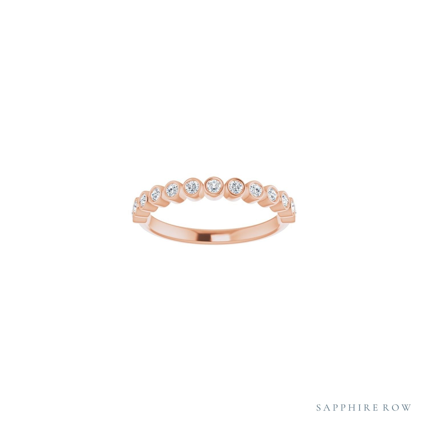 Sapphire Row Natural Diamond Bezel Row Ring - 14K Rose Gold (view 3)