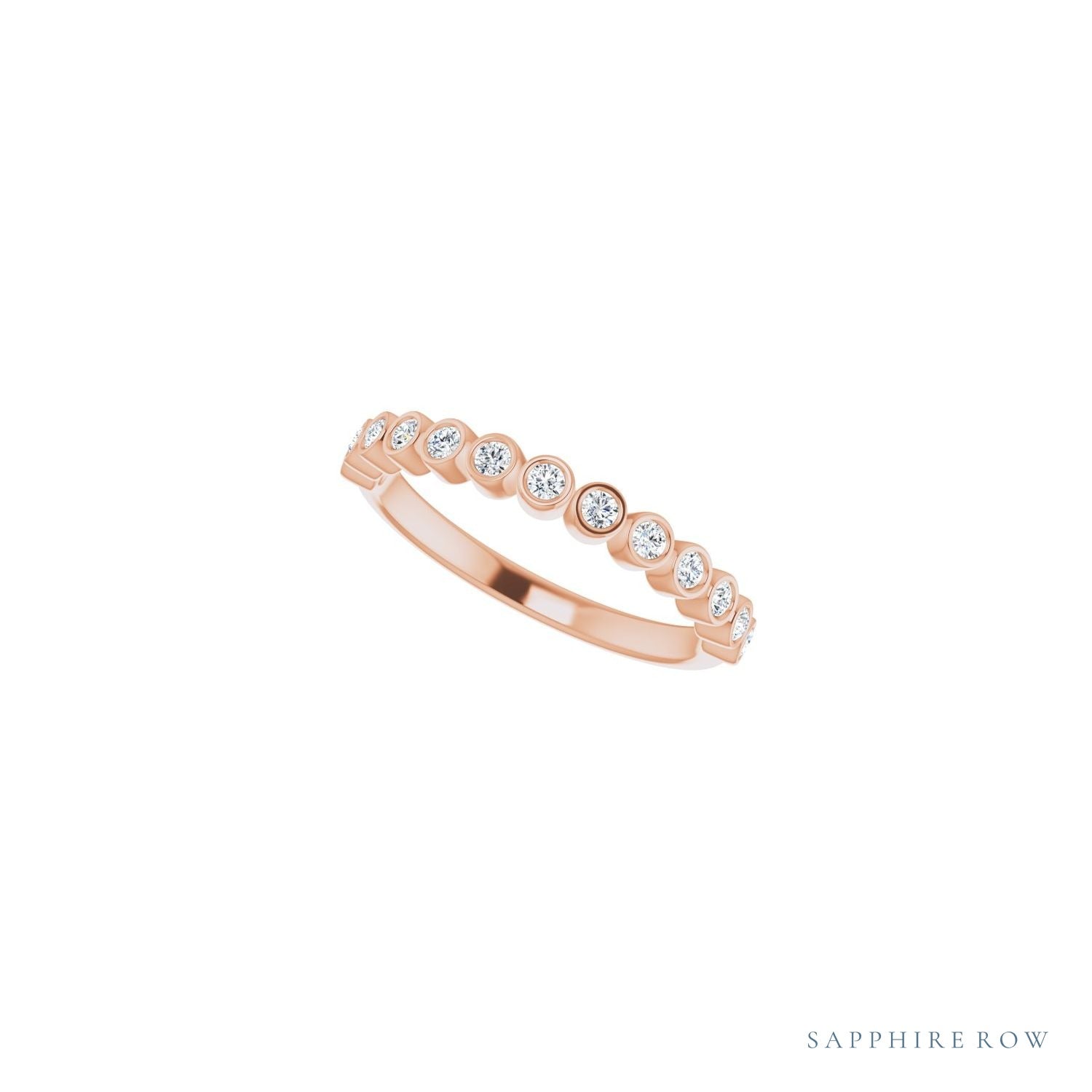 Sapphire Row Natural Diamond Bezel Row Ring - 14K Rose Gold (view 5)