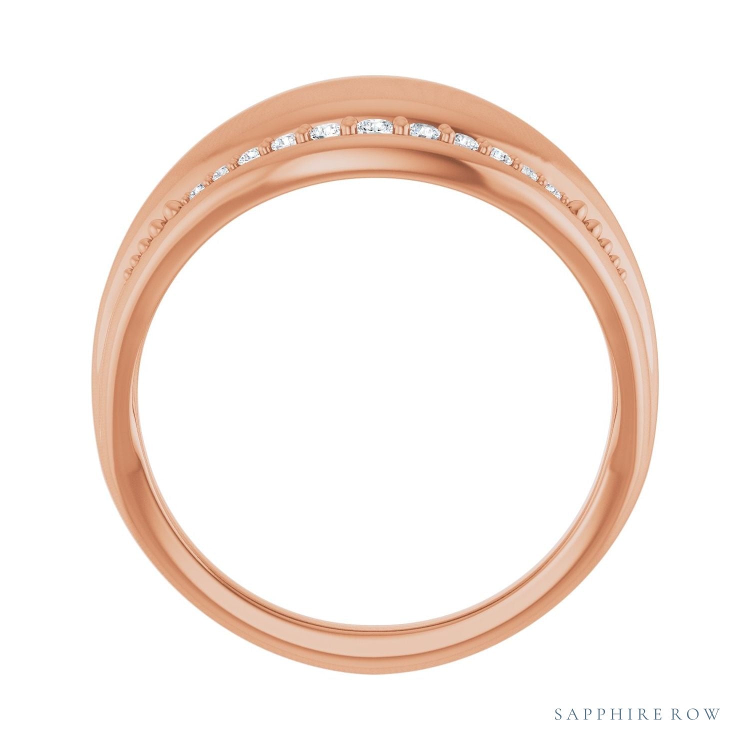 Sapphire Row Natural Diamond Accented Dome Ring - 14K Rose Gold (view 2)