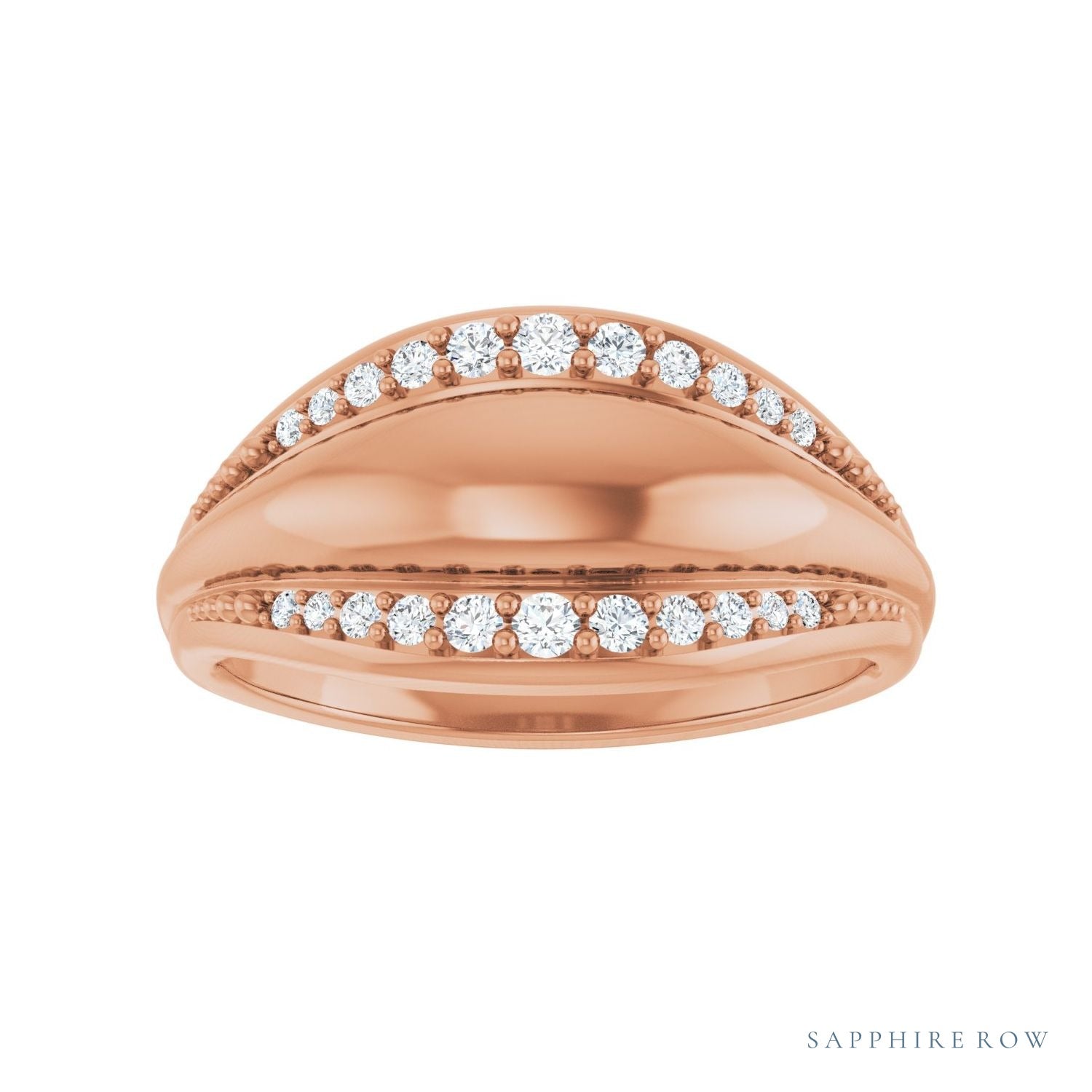 Sapphire Row Natural Diamond Accented Dome Ring - 14K Rose Gold (view 3)
