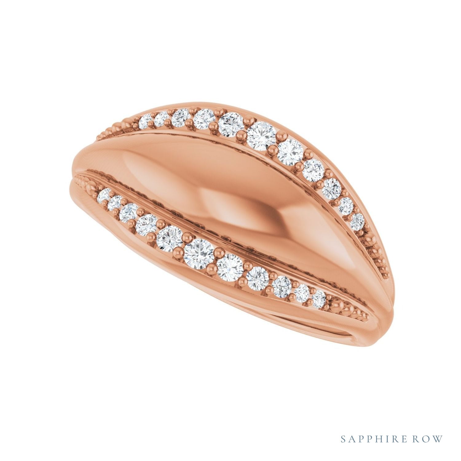 Sapphire Row Natural Diamond Accented Dome Ring - 14K Rose Gold (view 5)
