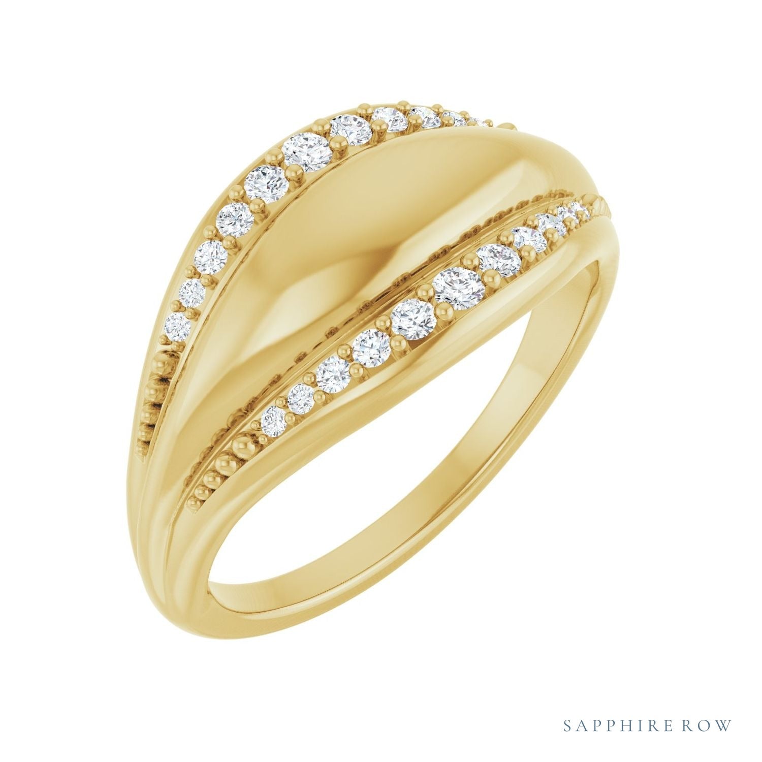 Sapphire Row Natural Diamond Accented Dome Ring - 14K Yellow Gold