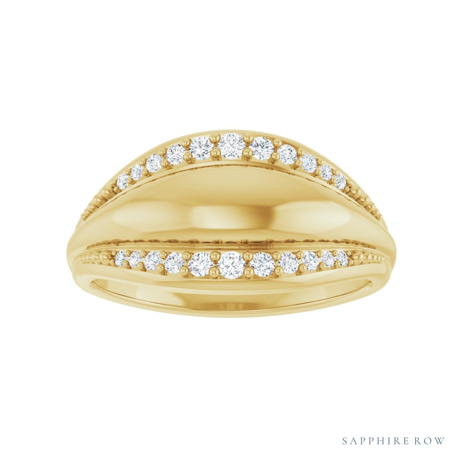 Sapphire Row Natural Diamond Accented Dome Ring - 14K Yellow Gold (view 3)