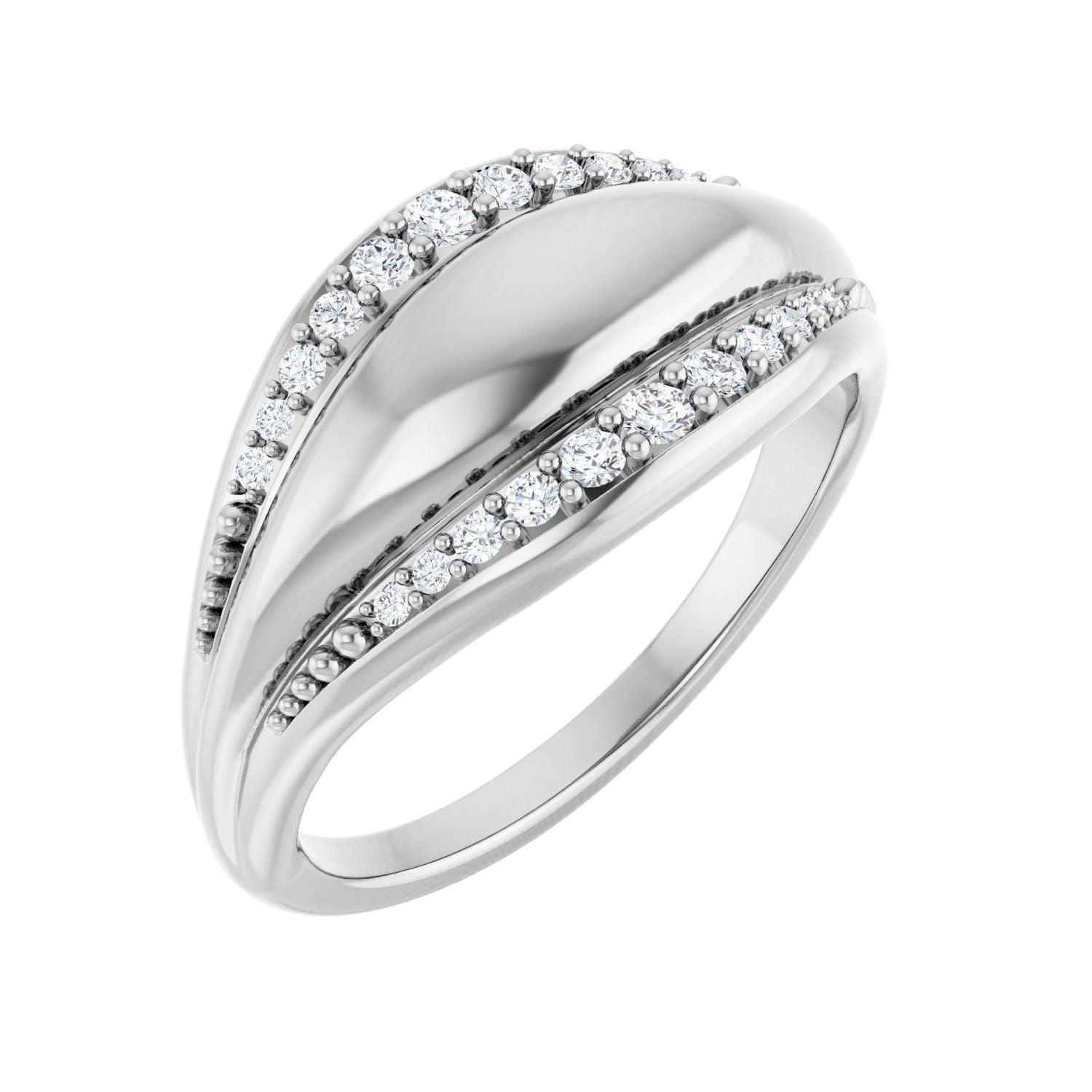 Sapphire Row Natural Diamond Accented Dome Ring - 14K White Gold