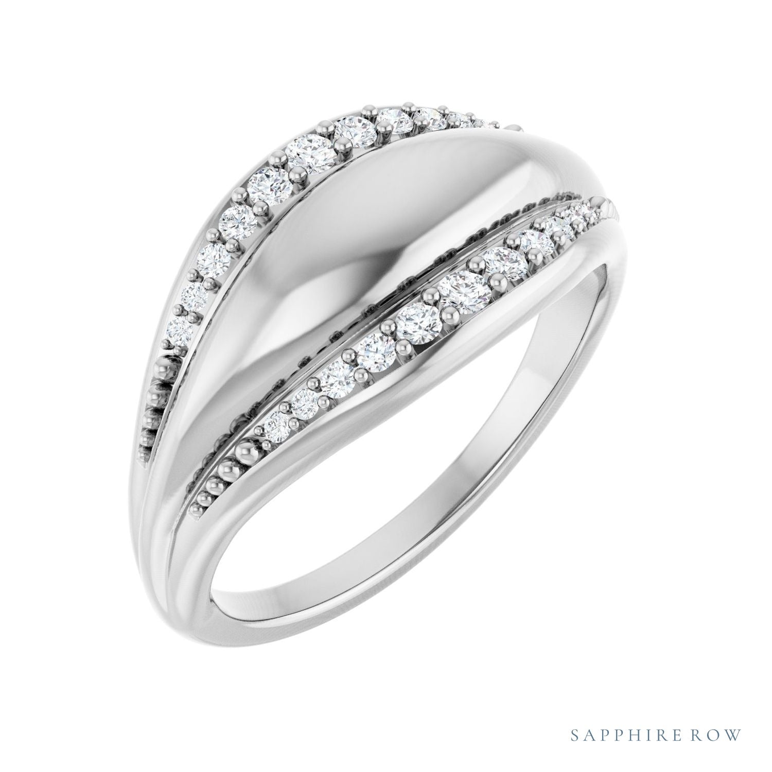 Sapphire Row Natural Diamond Accented Dome Ring - 14K White Gold