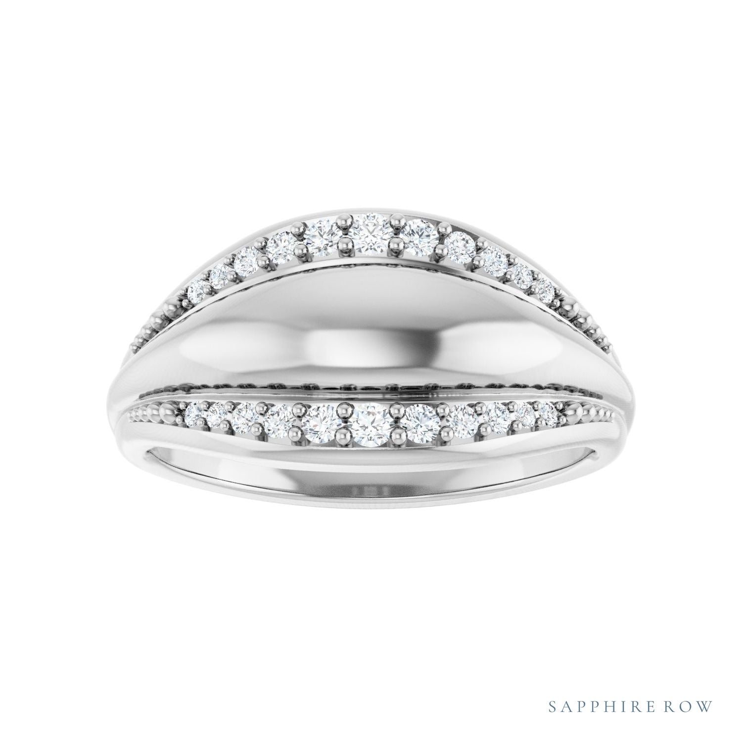 Sapphire Row Natural Diamond Accented Dome Ring - Platinum (view 3)
