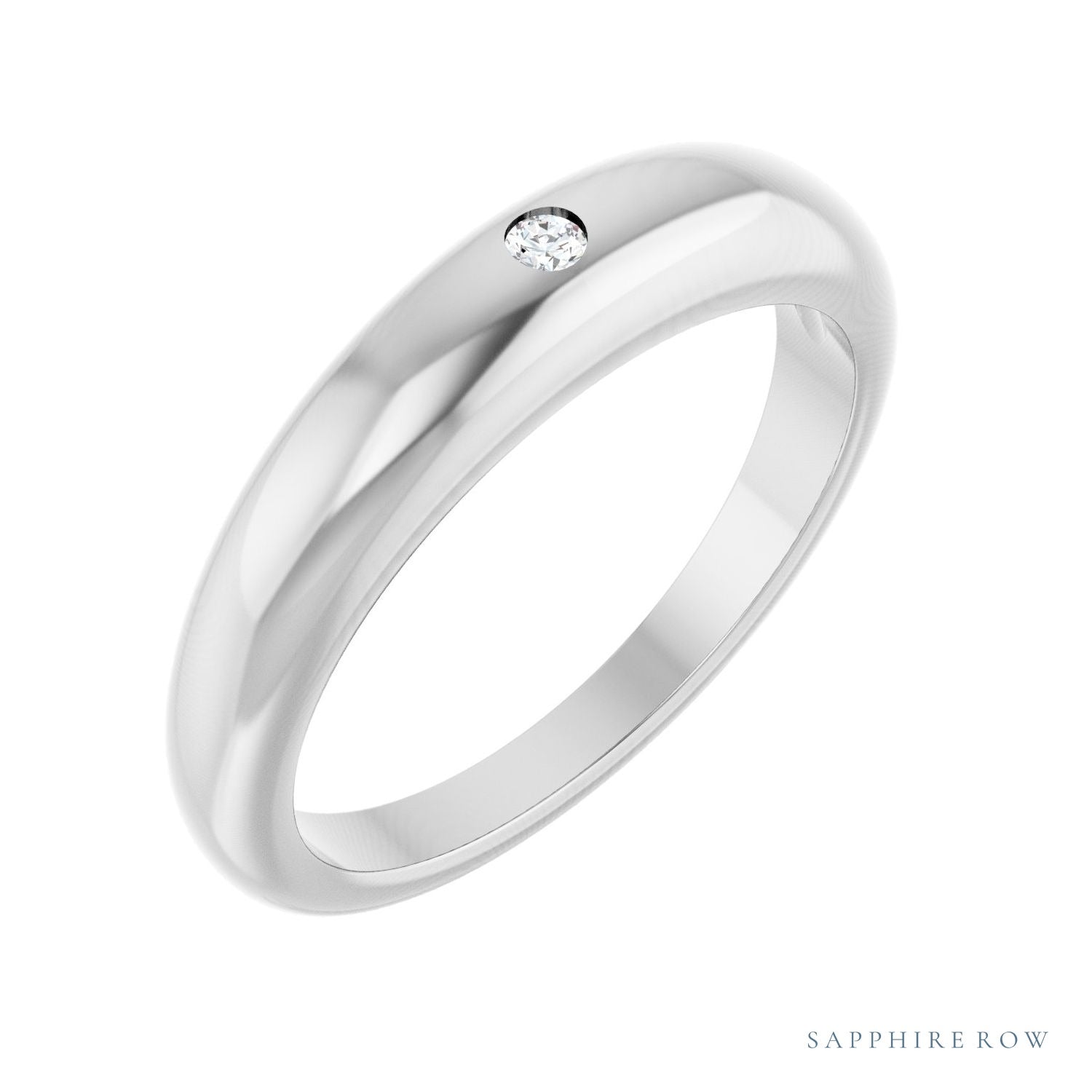 Sapphire Row Natural Diamond Petite Dome Ring - 14K White Gold