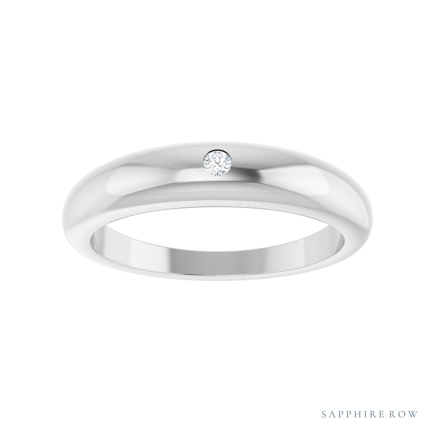 Sapphire Row Natural Diamond Petite Dome Ring - 14K White Gold (view 3)
