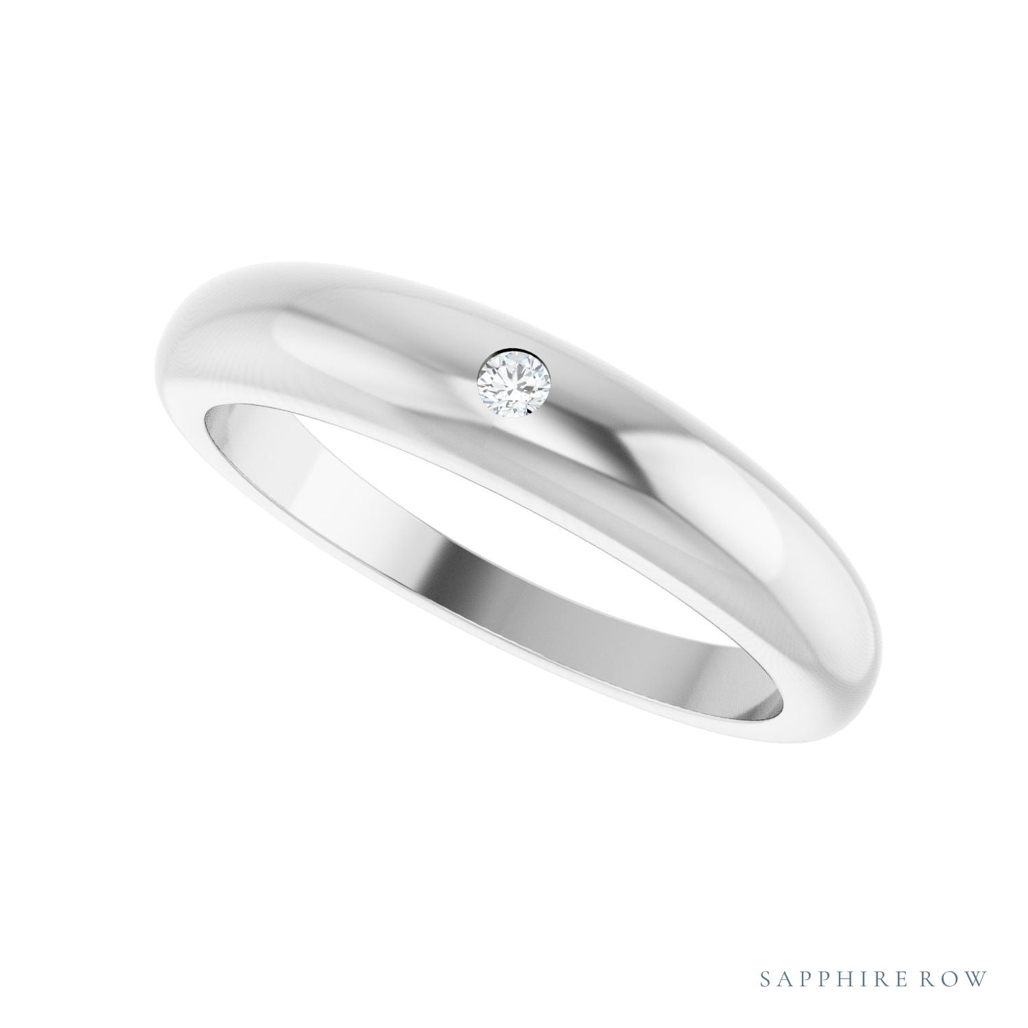 Sapphire Row Natural Diamond Petite Dome Ring - 14K White Gold (view 5)