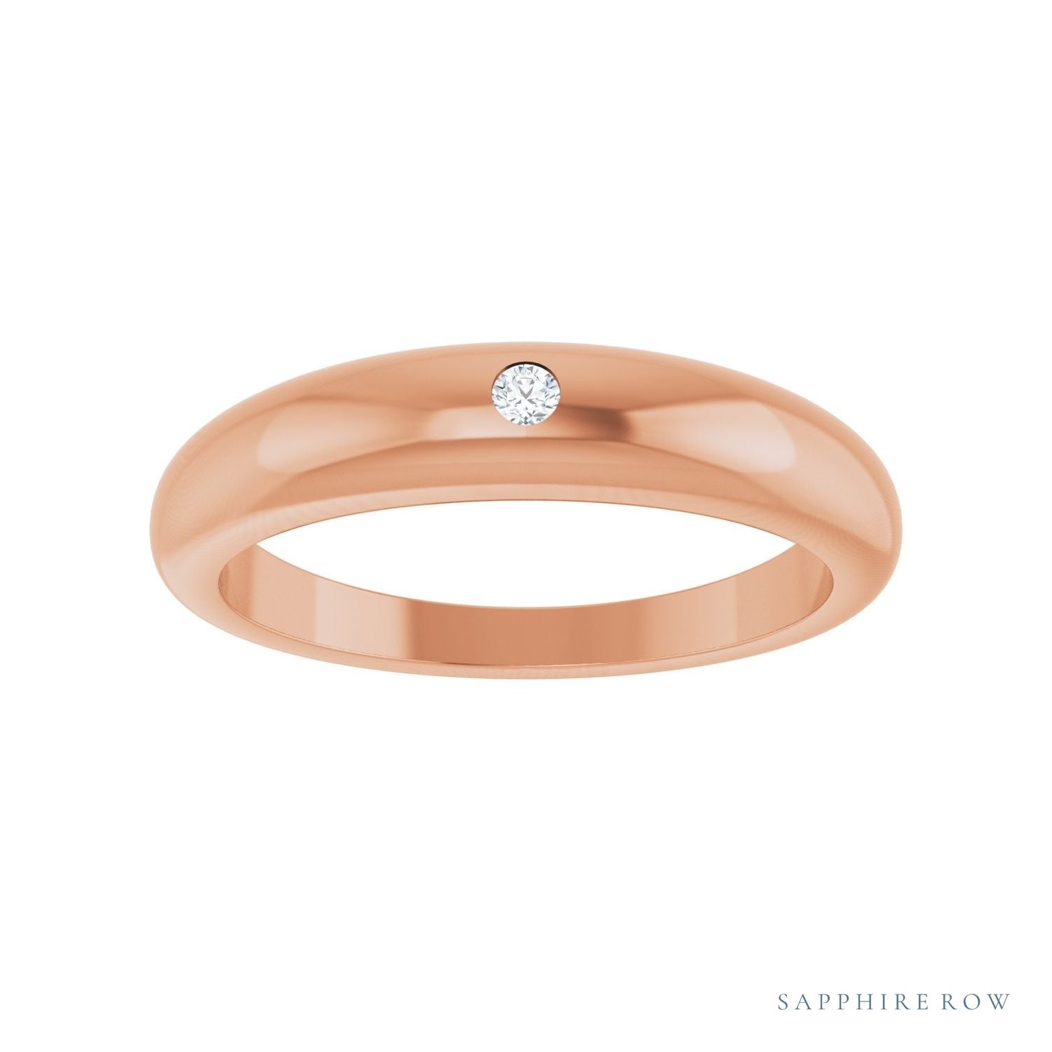 Sapphire Row Natural Diamond Petite Dome Ring - 14K Rose Gold (view 3)