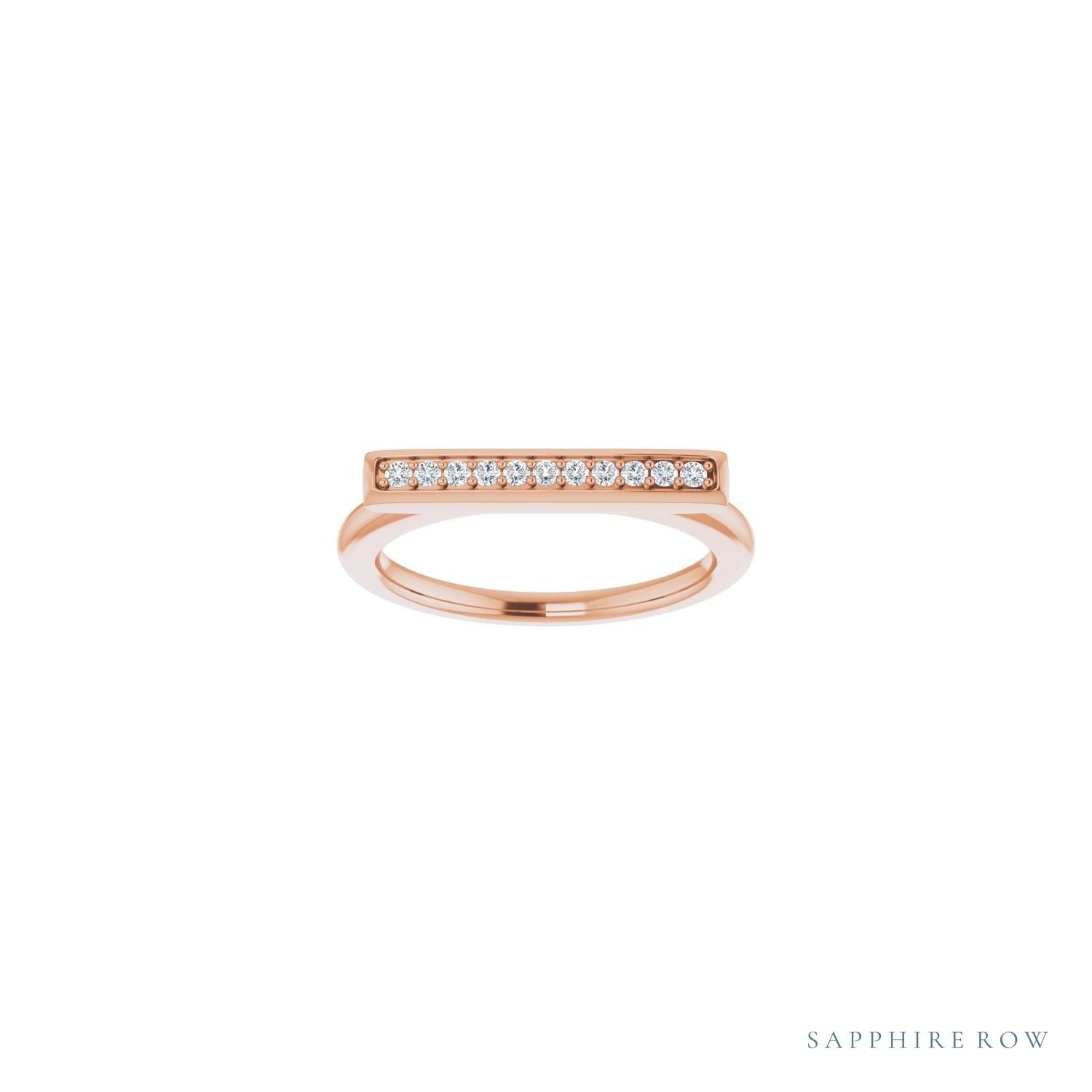 Sapphire Row Natural Diamond Pavé Bar Ring - 14K Rose Gold (view 3)