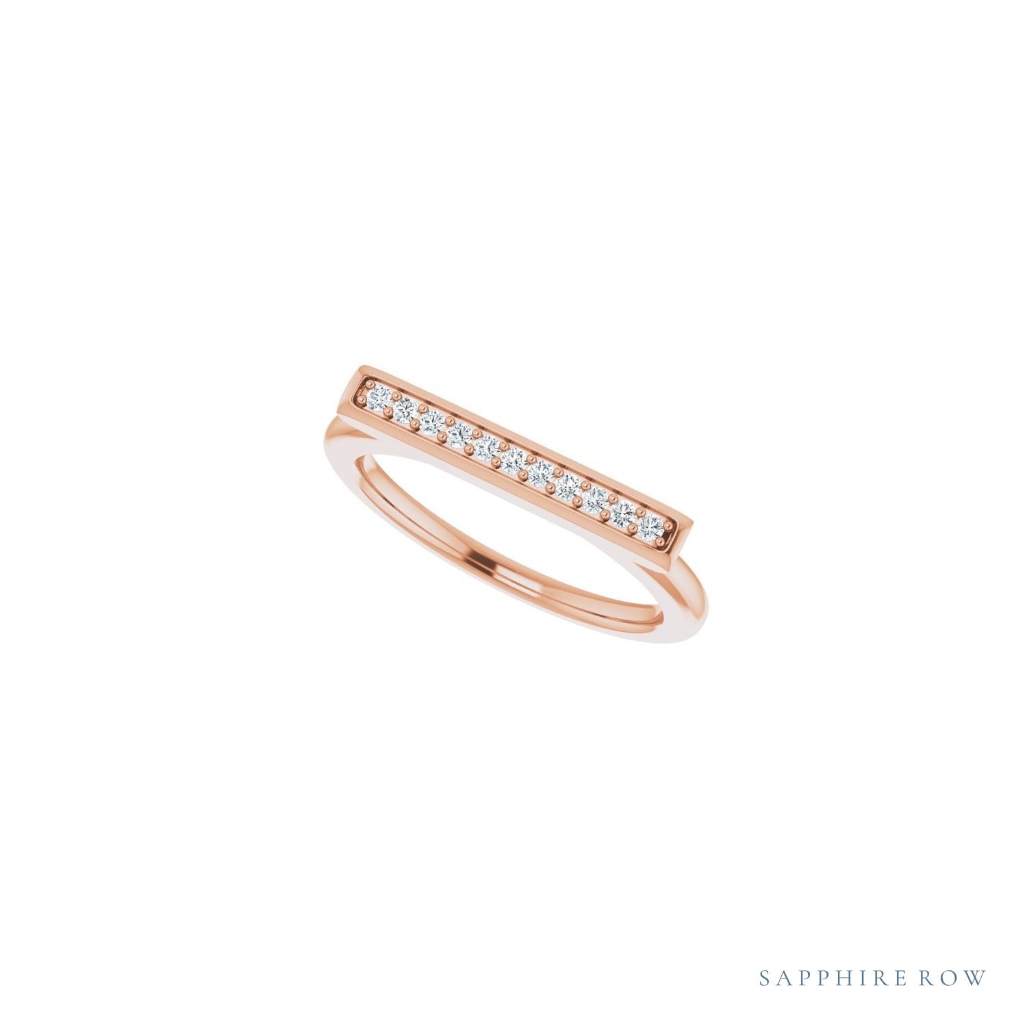 Sapphire Row Natural Diamond Pavé Bar Ring - 14K Rose Gold (view 5)