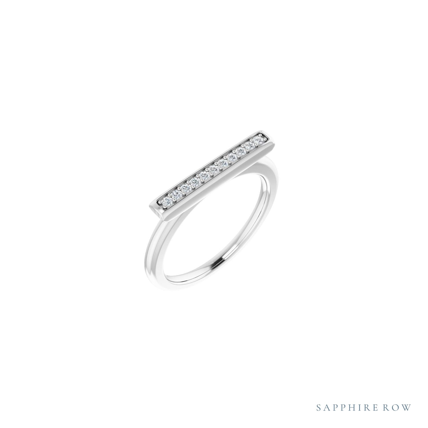 Sapphire Row Natural Diamond Pavé Bar Ring - 14K White Gold