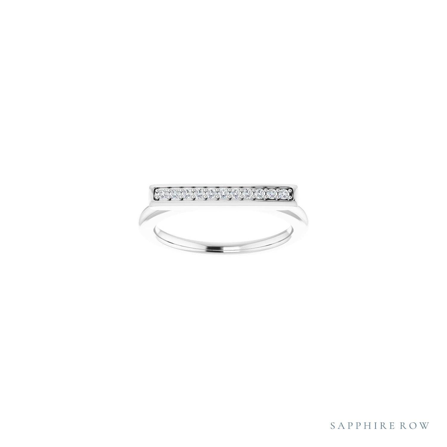 Sapphire Row Natural Diamond Pavé Bar Ring - 14K White Gold (view 3)