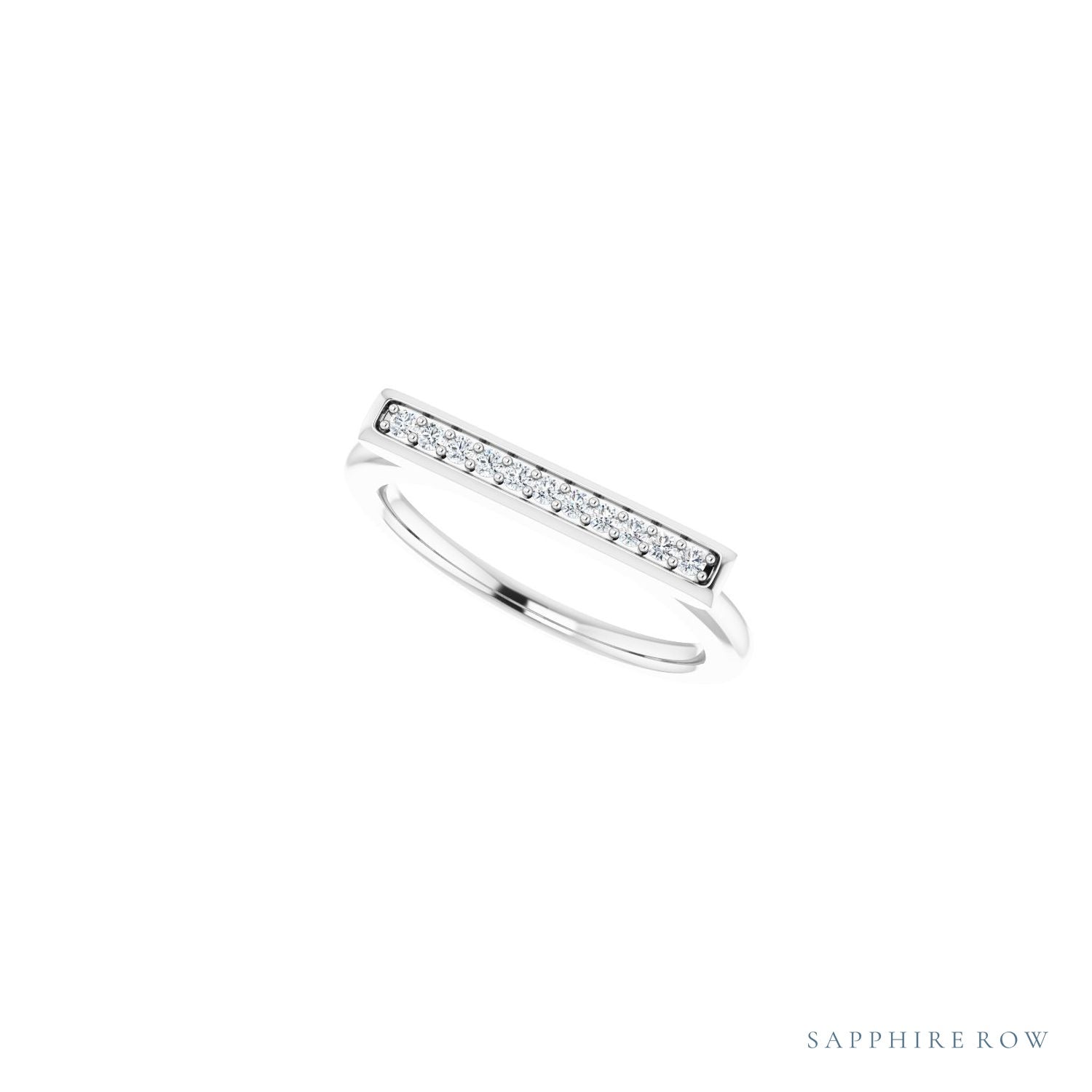 Sapphire Row Natural Diamond Pavé Bar Ring - 14K White Gold (view 5)