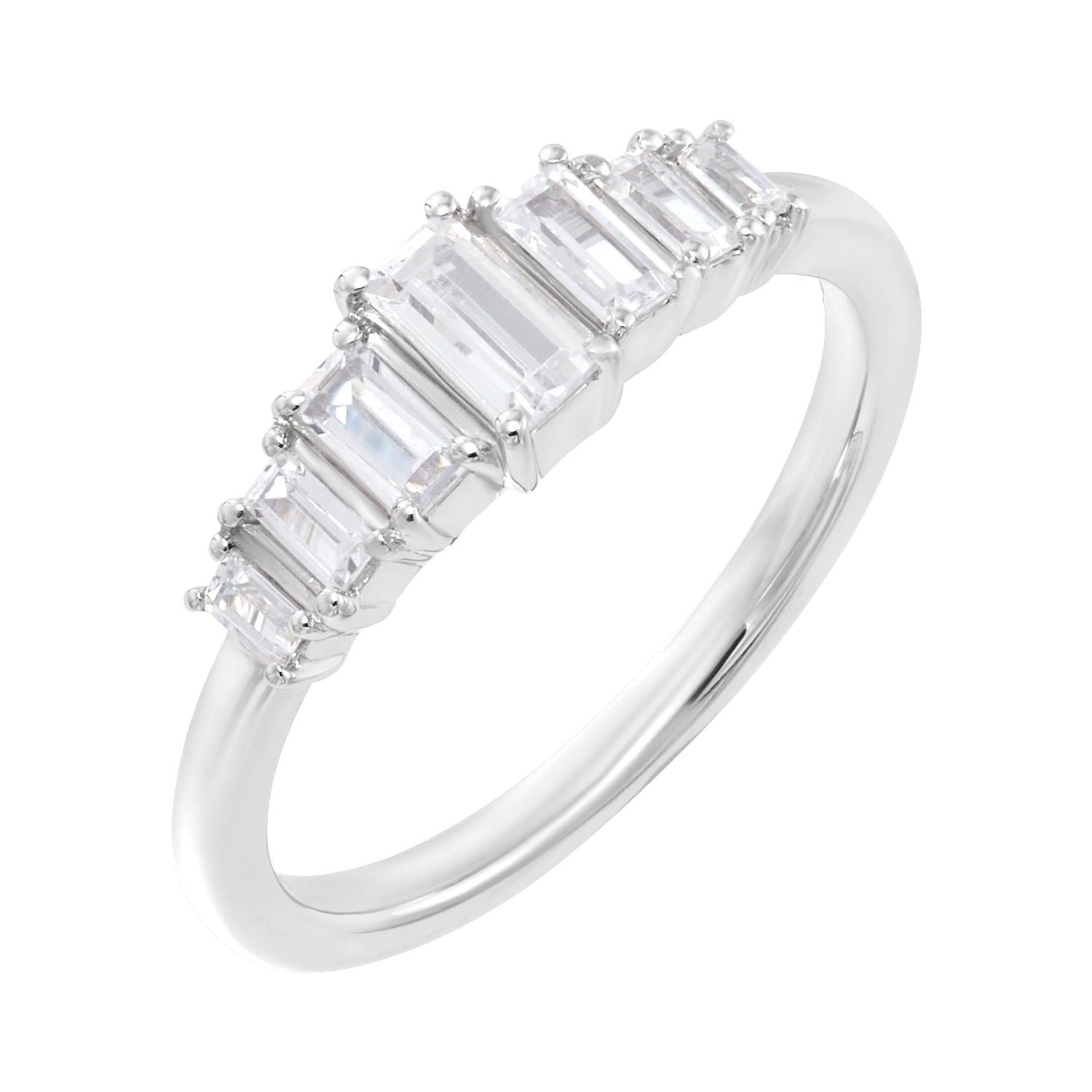 Sapphire Row Lab-Grown Diamond Graduated Baguette Ring - 14K White Gold