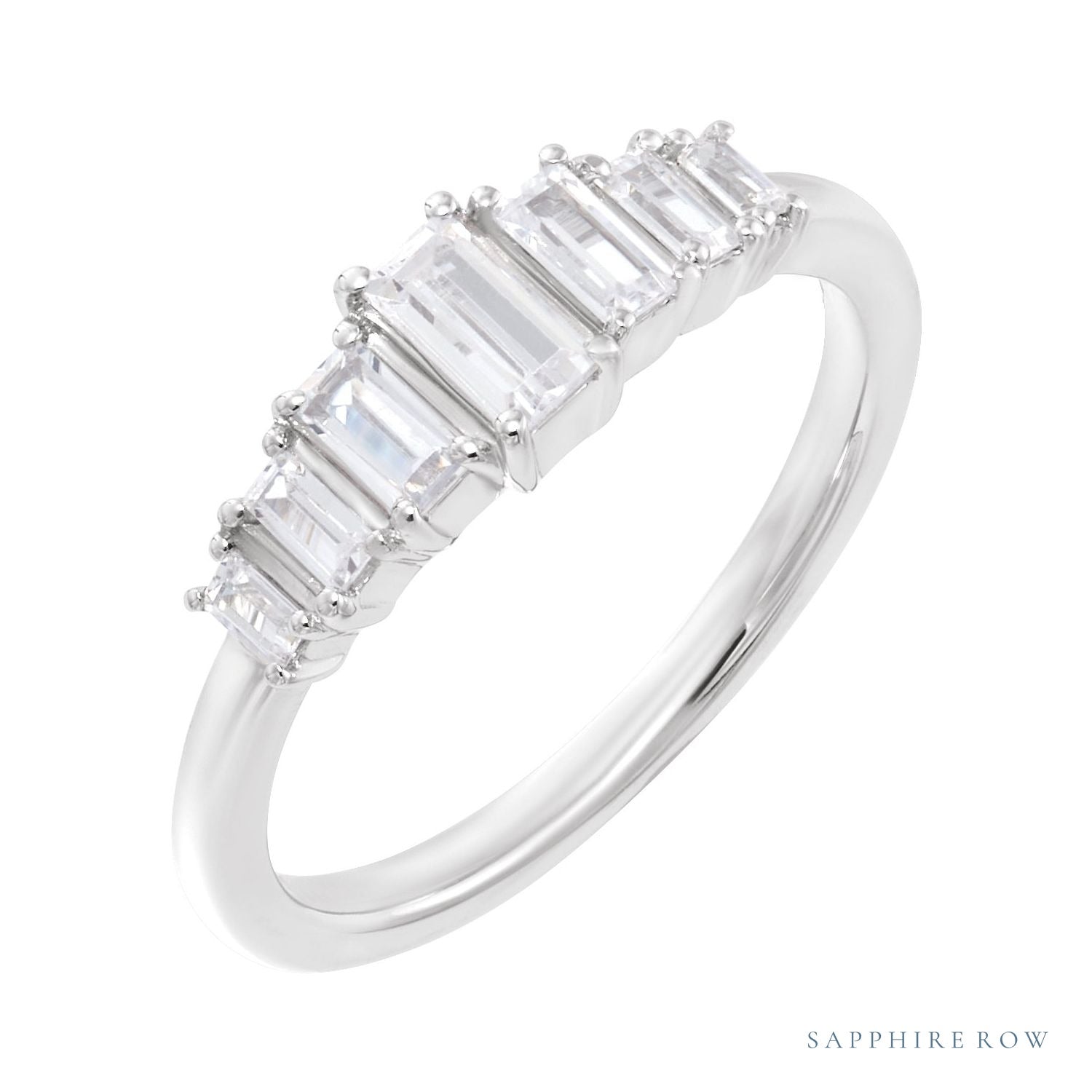 Sapphire Row Lab-Grown Diamond Graduated Baguette Ring - 14K White Gold