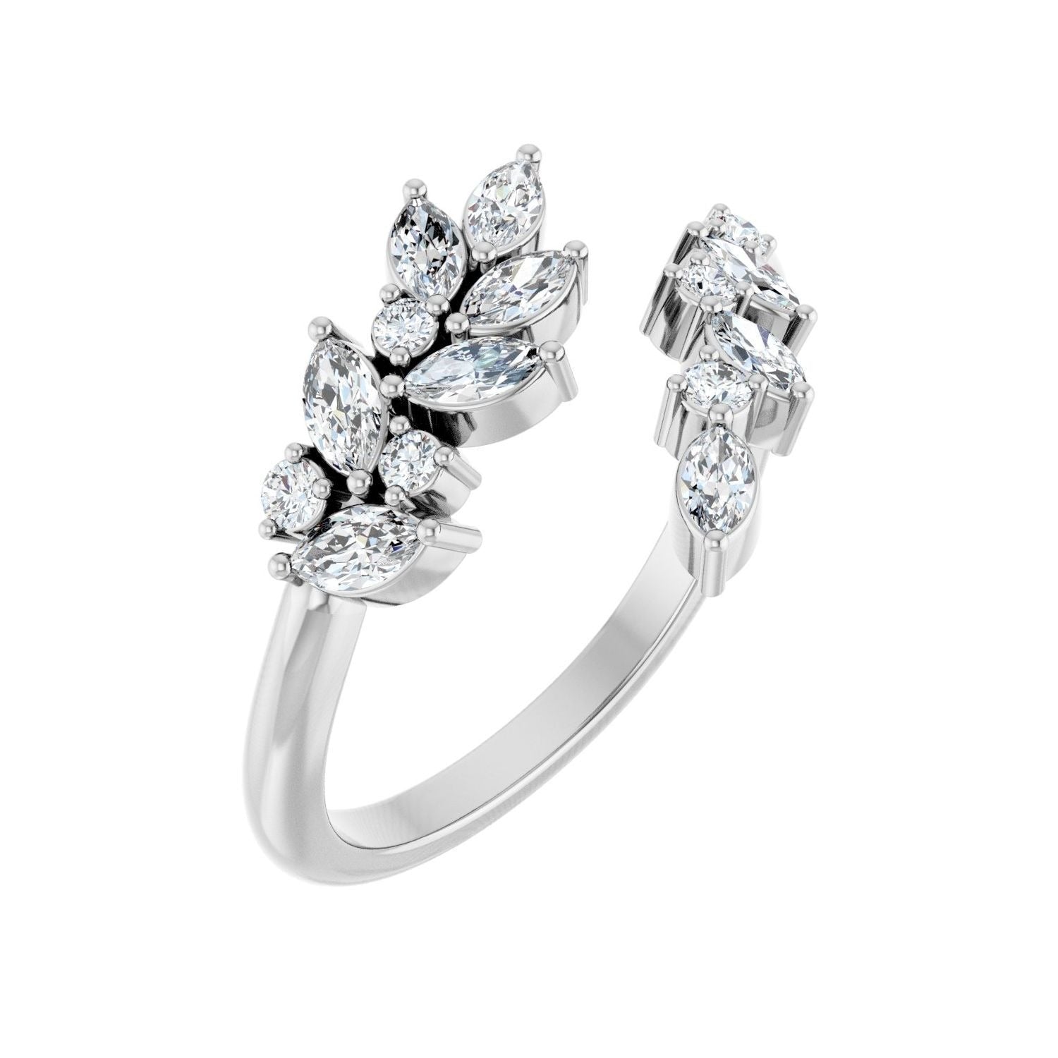 Sapphire Row Natural Diamond Marquise & Round Wrap Ring - 14K White Gold