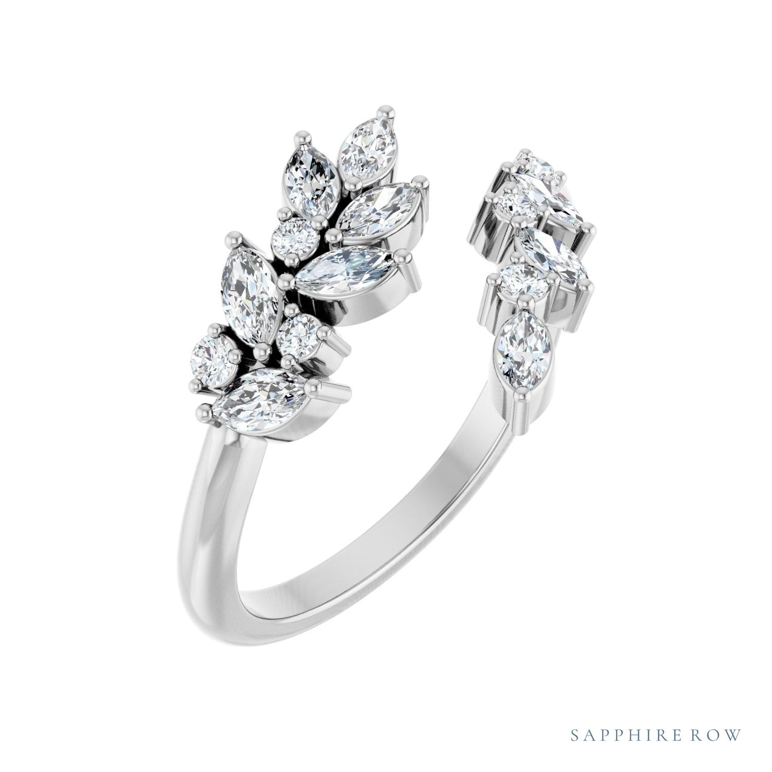 Sapphire Row Natural Diamond Marquise & Round Wrap Ring - 14K White Gold