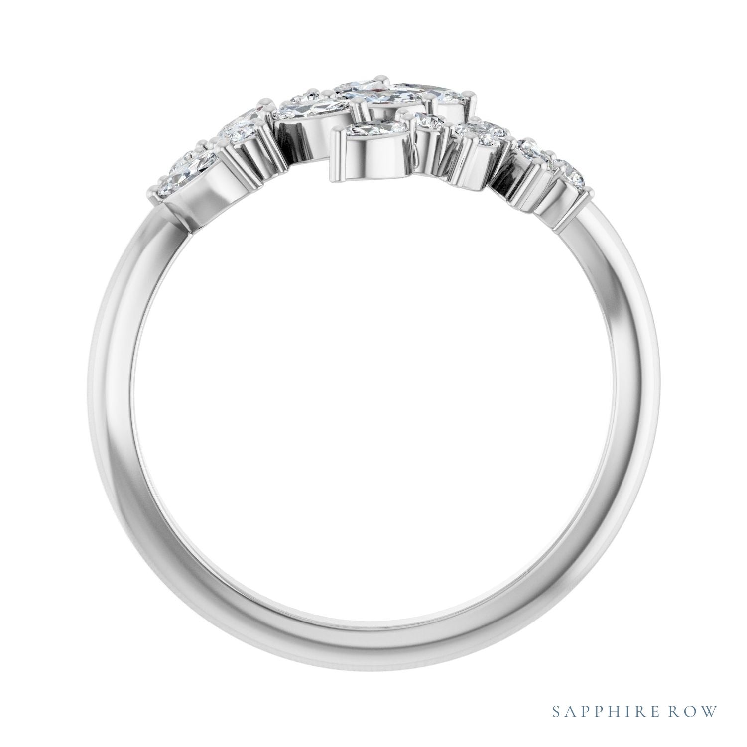 Sapphire Row Natural Diamond Marquise & Round Wrap Ring - 14K White Gold (view 2)