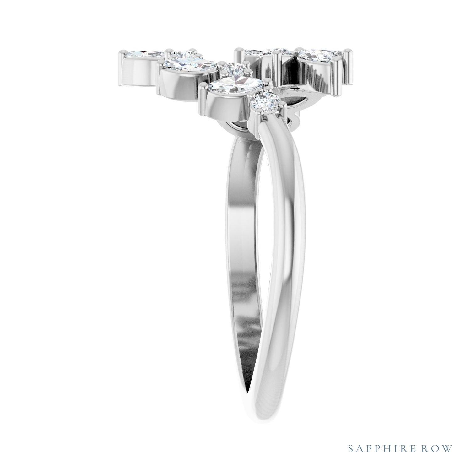 Sapphire Row Natural Diamond Marquise & Round Wrap Ring - 14K White Gold (view 4)