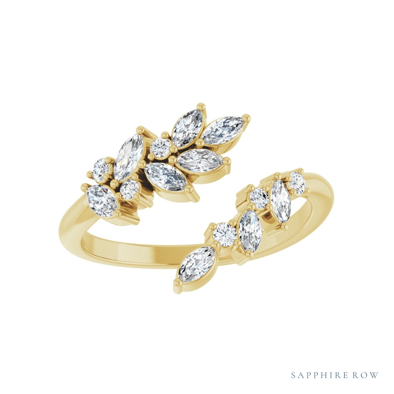 Sapphire Row Natural Diamond Marquise & Round Wrap Ring - 14K Yellow Gold (view 3)