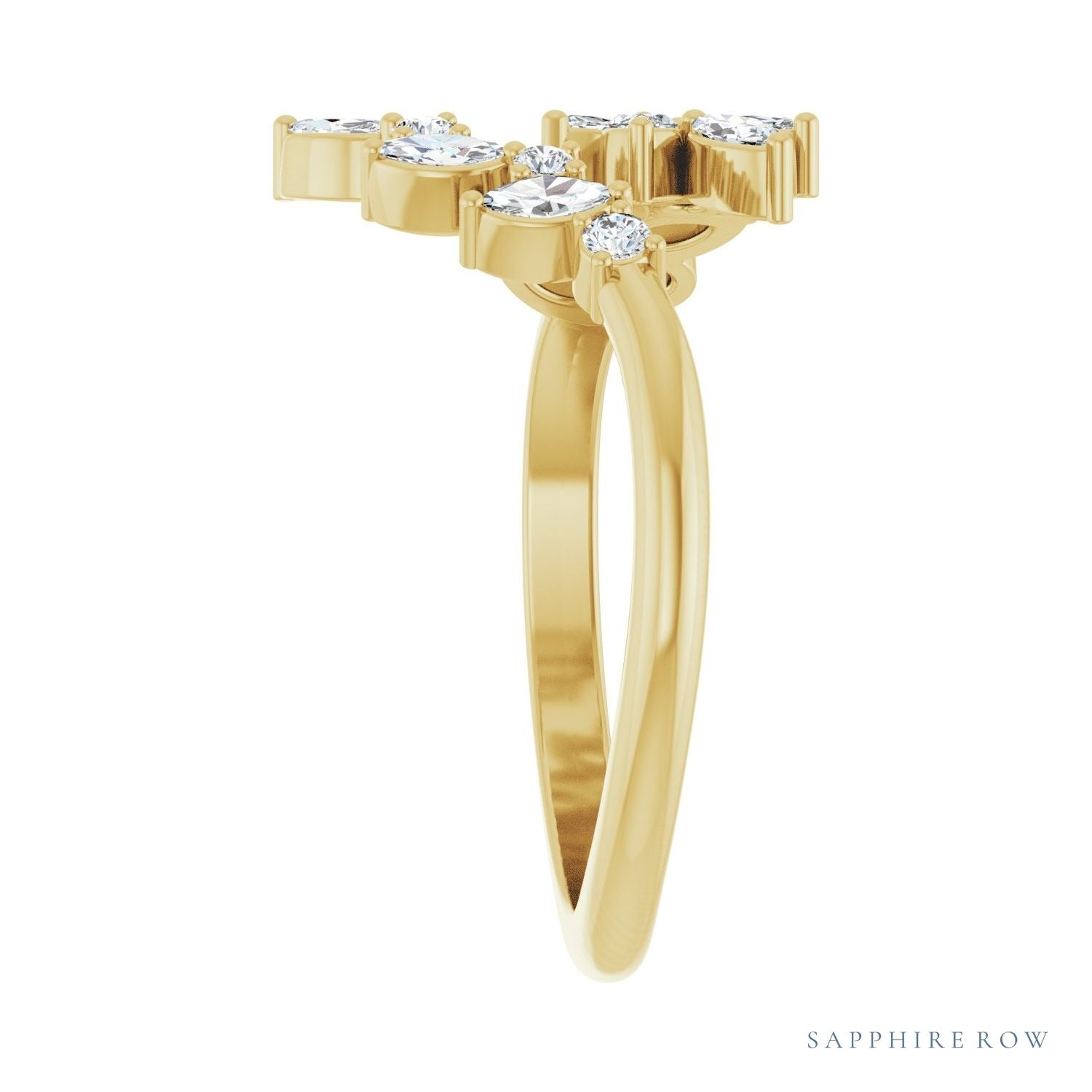 Sapphire Row Natural Diamond Marquise & Round Wrap Ring - 14K Yellow Gold (view 4)