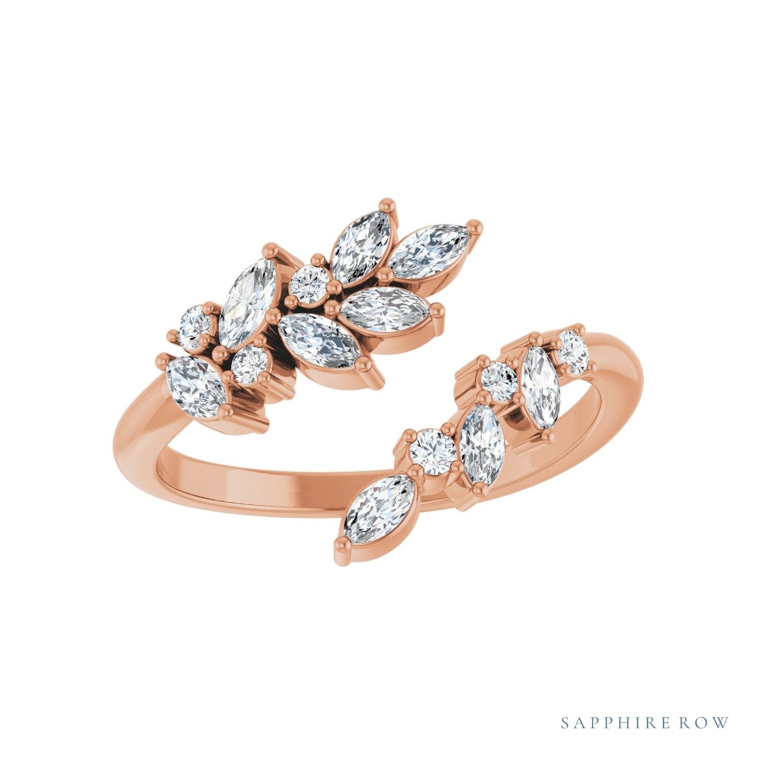 Sapphire Row Natural Diamond Marquise & Round Wrap Ring - 14K Rose Gold (view 3)