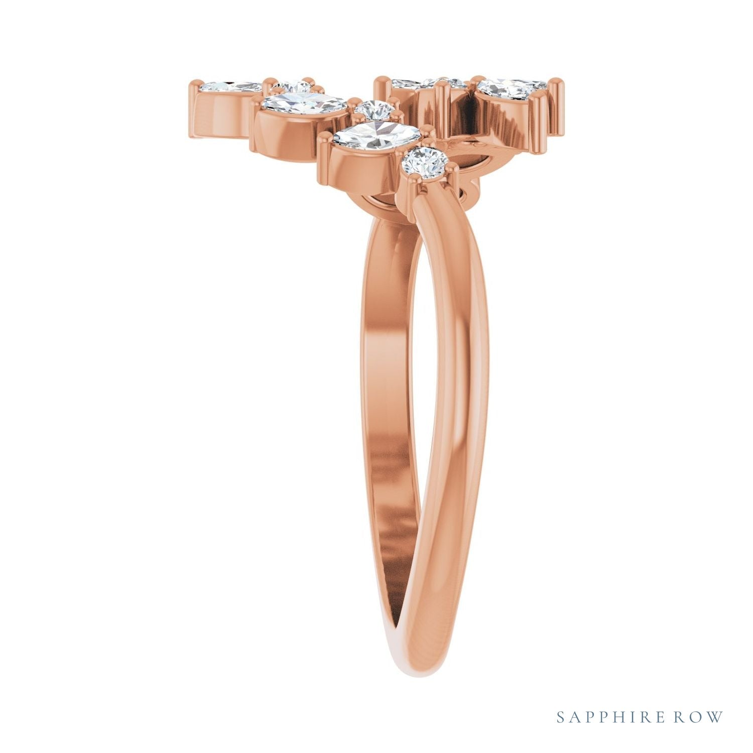 Sapphire Row Natural Diamond Marquise & Round Wrap Ring - 14K Rose Gold (view 4)