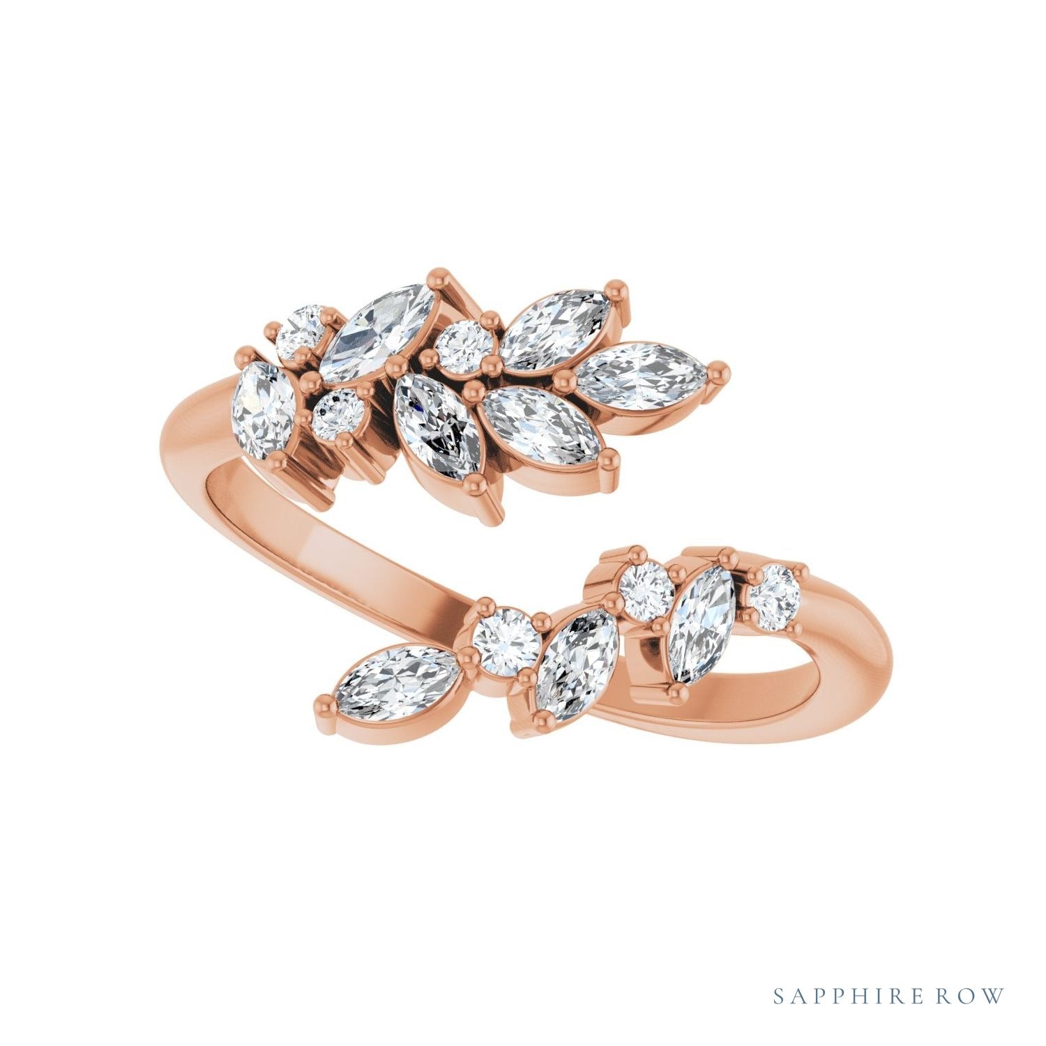 Sapphire Row Natural Diamond Marquise & Round Wrap Ring - 14K Rose Gold (view 5)