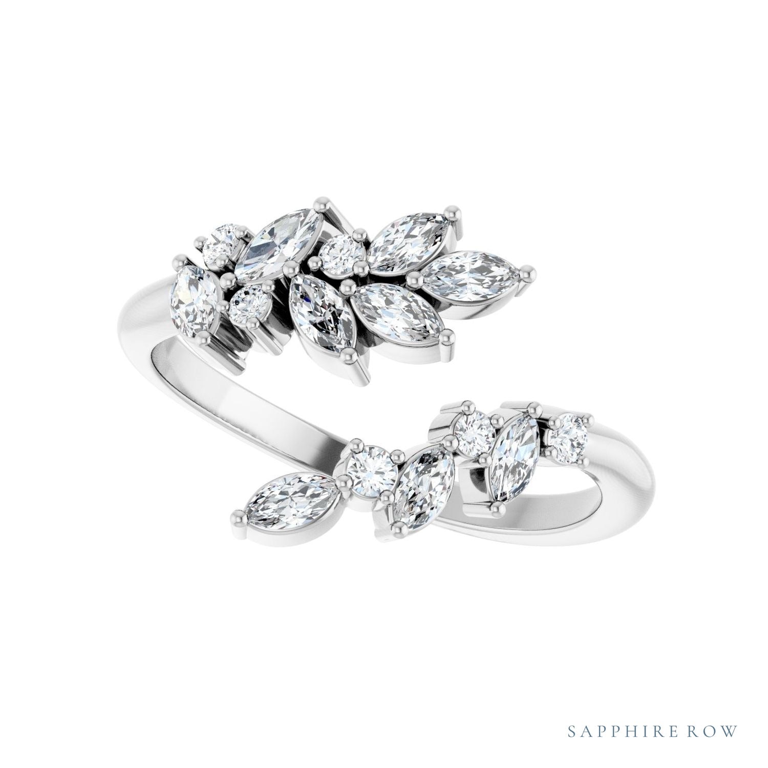 Sapphire Row Natural Diamond Marquise & Round Wrap Ring - Platinum (view 5)