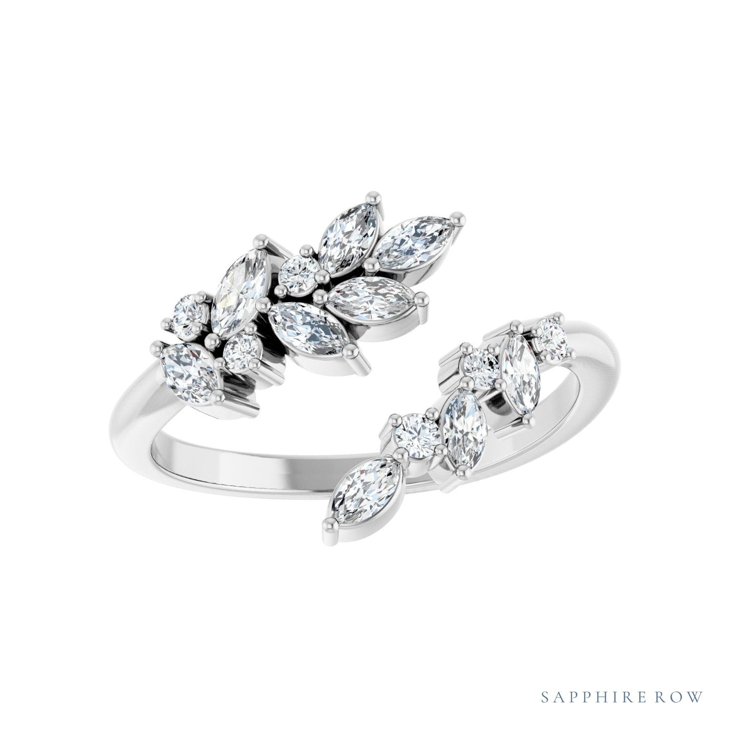 Sapphire Row Lab-Grown Diamond Marquise & Round Wrap Ring - 14K White Gold (view 3)