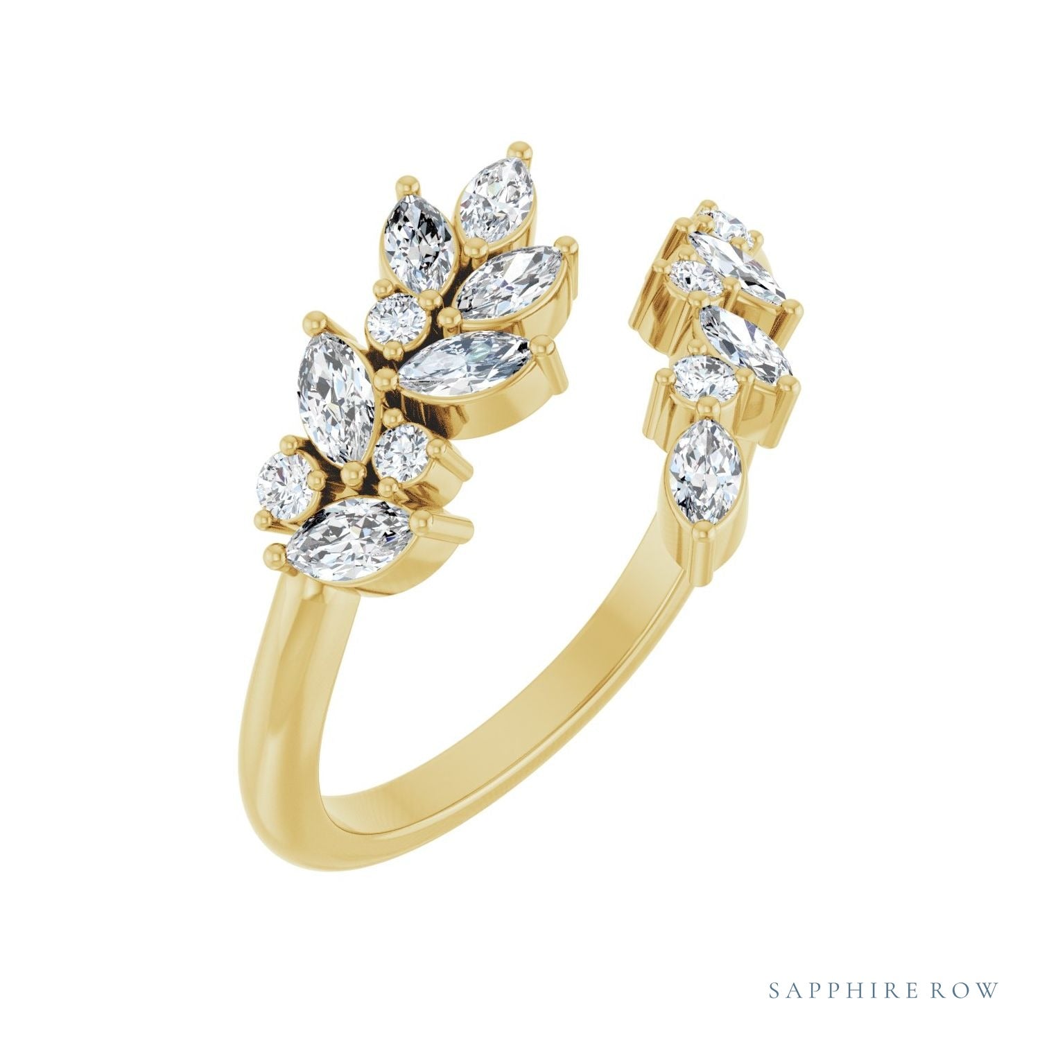 Sapphire Row Lab-Grown Diamond Marquise & Round Wrap Ring - 14K Yellow Gold