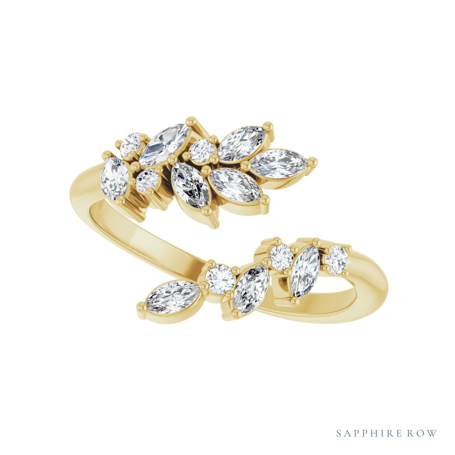 Sapphire Row Lab-Grown Diamond Marquise & Round Wrap Ring - 14K Yellow Gold (view 5)