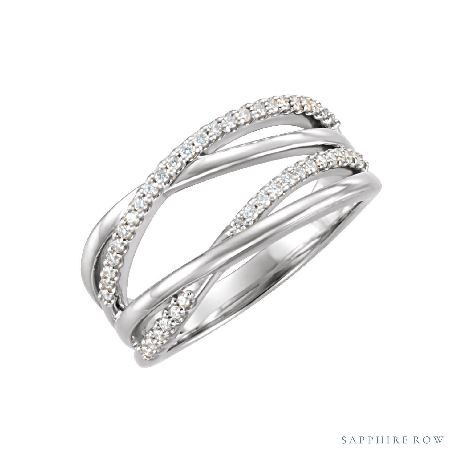 Sapphire Row Natural Diamond Criss-Cross Ring - 14K White Gold