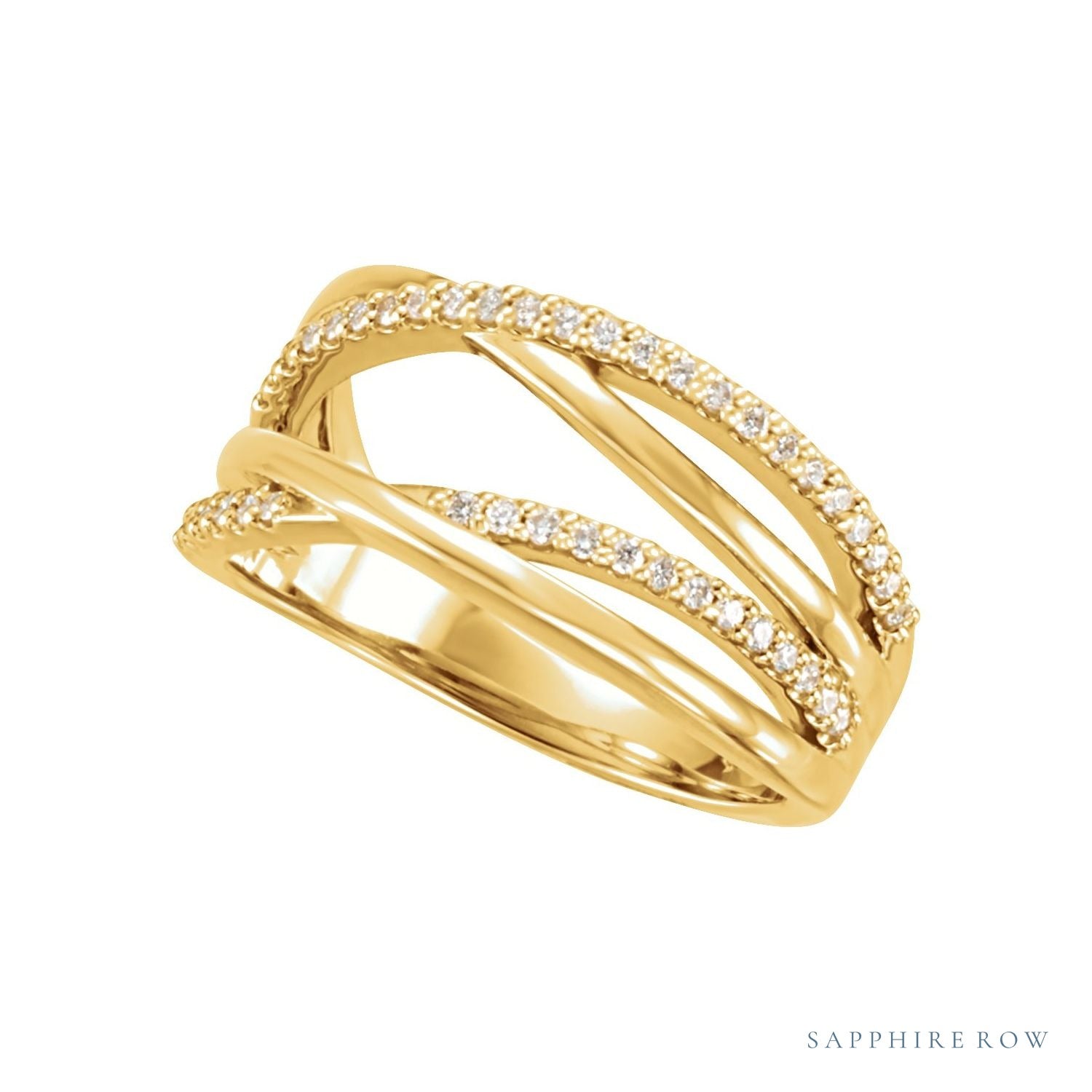 Sapphire Row Lab-Grown Diamond Criss-Cross Ring - 14K Yellow Gold