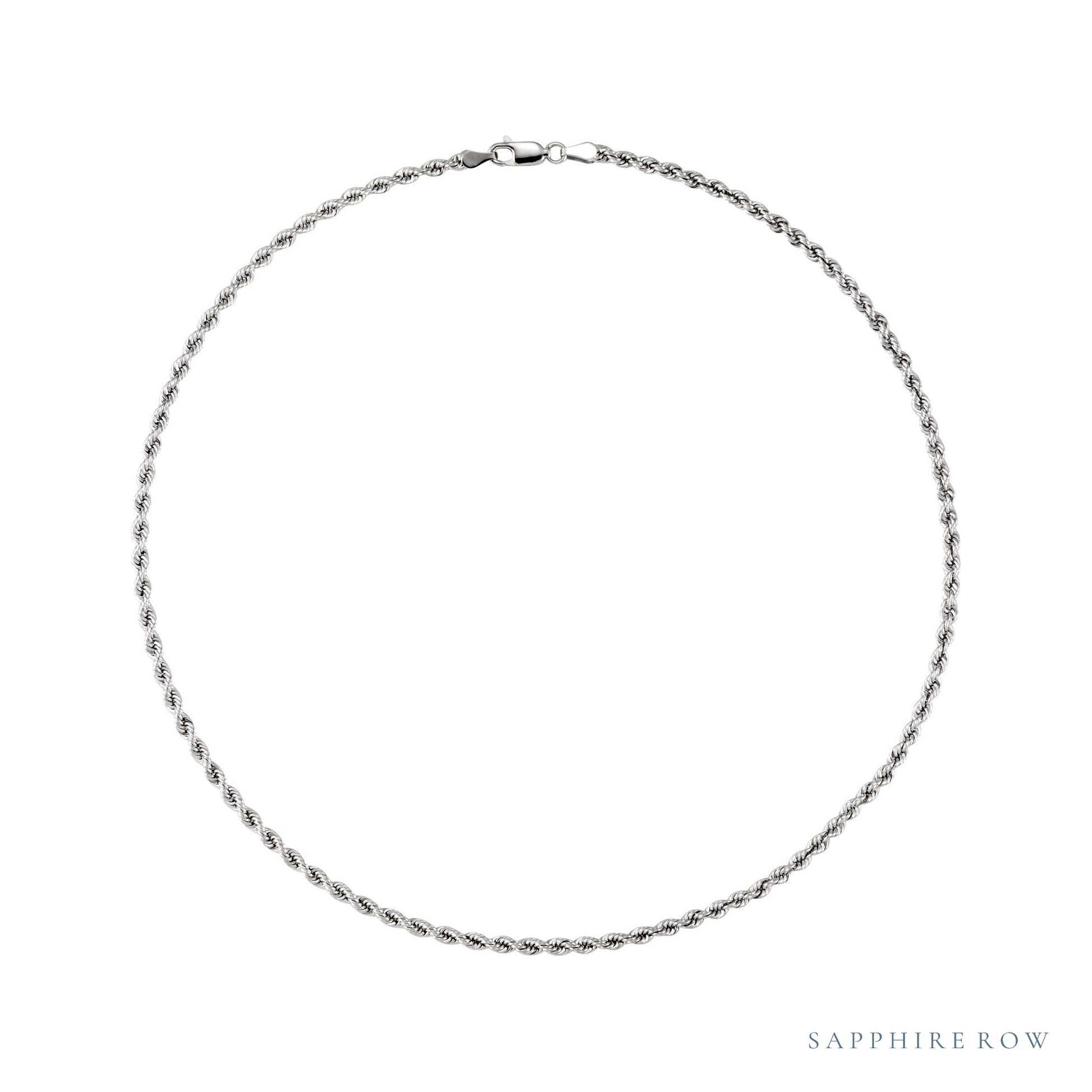 Sapphire Row Rope Chain Necklace - 3 mm, 14K White Gold