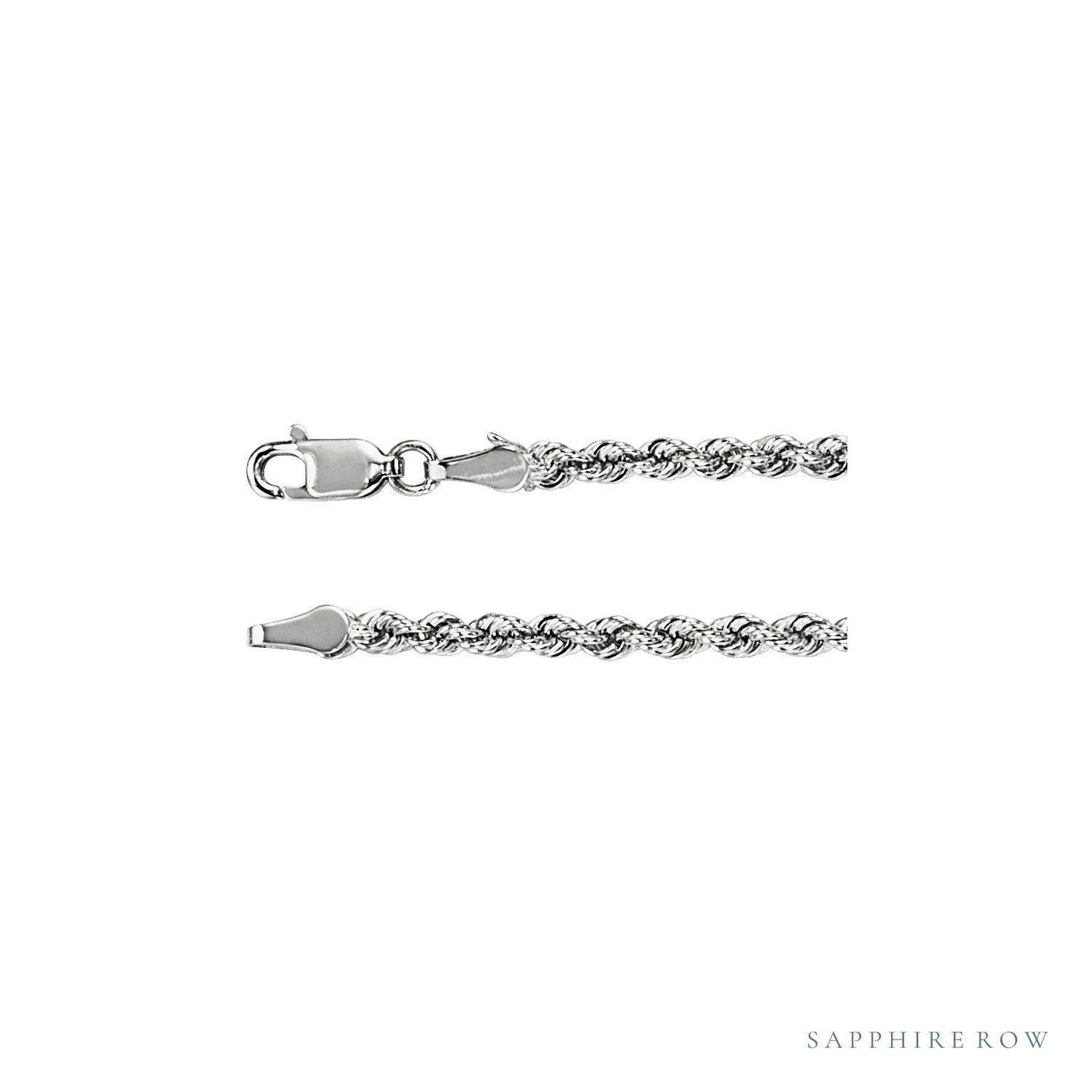 Sapphire Row Rope Chain Necklace - 3 mm, 14K White Gold (view 2)
