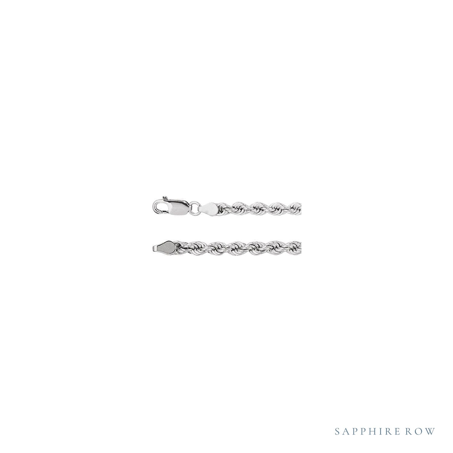 Sapphire Row Rope Chain Necklace - 4 mm, 14K White Gold