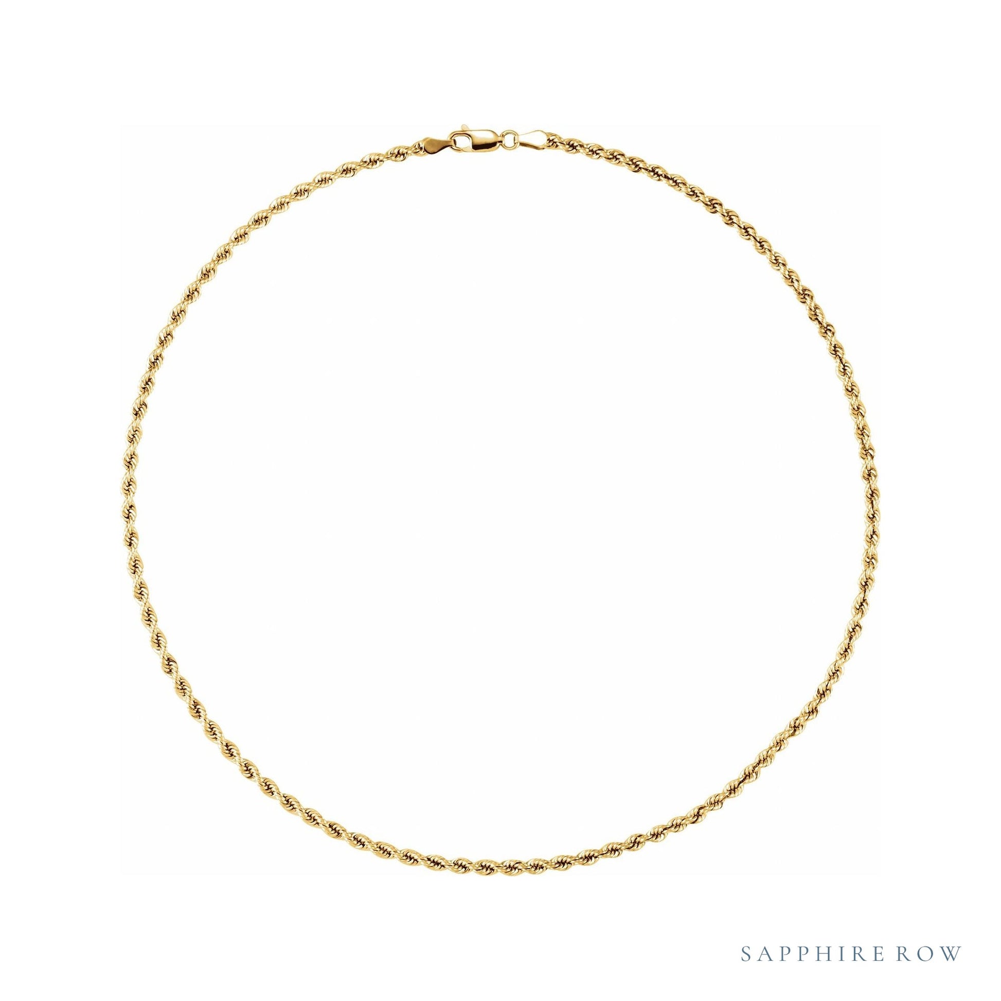 Sapphire Row Rope Chain Necklace - 3 mm, 14K Yellow Gold