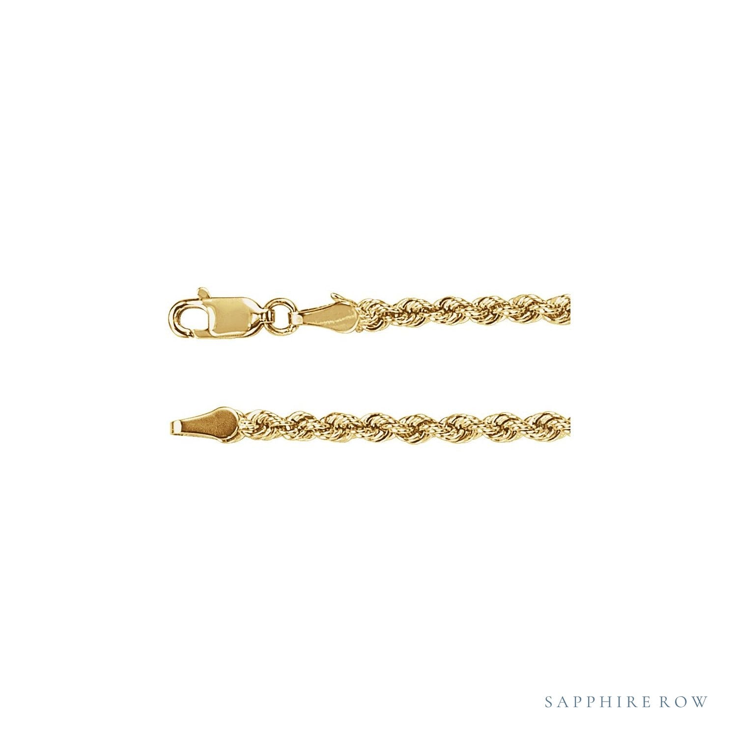 Sapphire Row Rope Chain Necklace - 3 mm, 14K Yellow Gold (view 2)